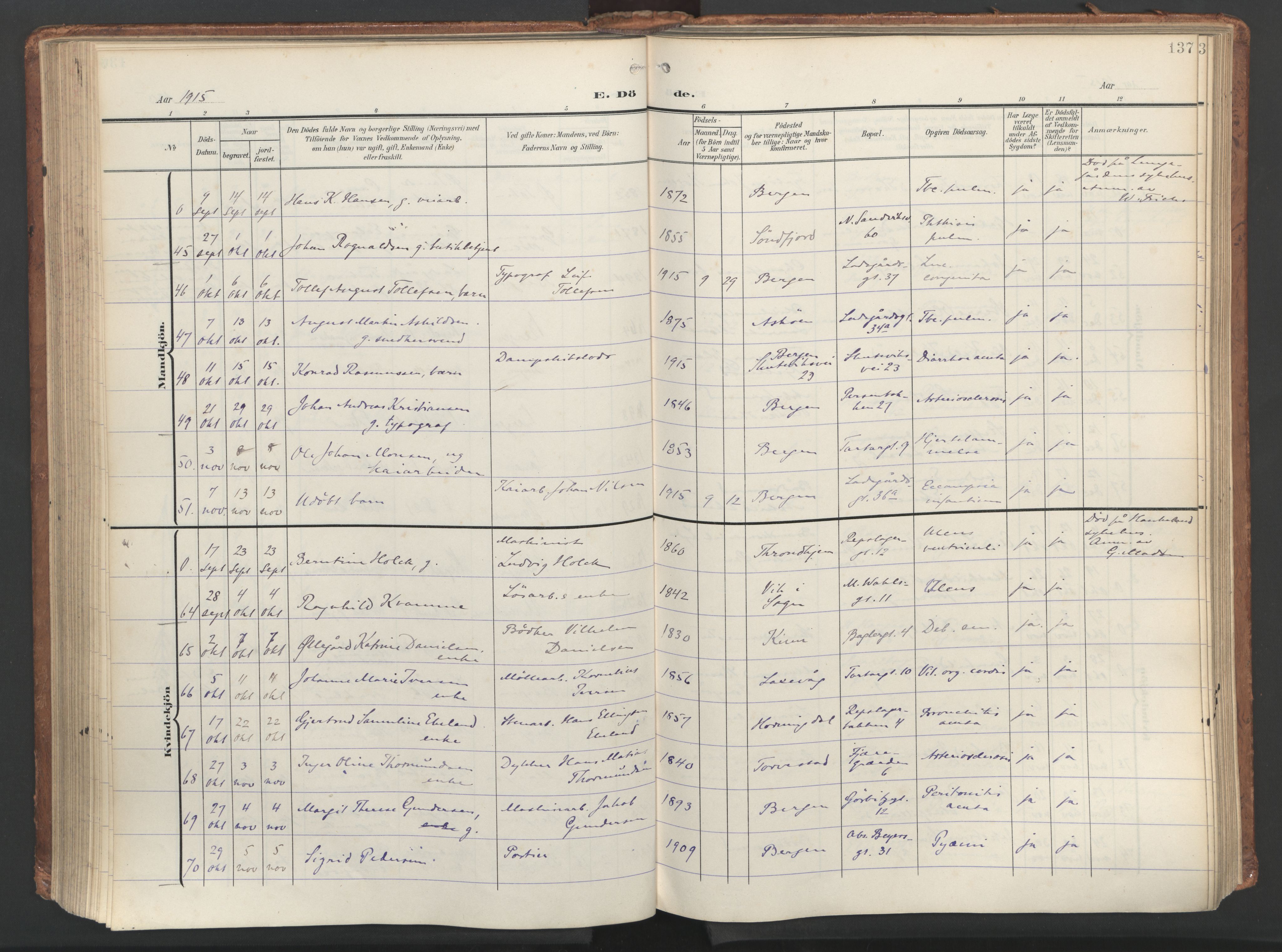 Sandviken Sokneprestembete, AV/SAB-A-77601/H/Ha/L0019: Parish register (official) no. E 2, 1905-1933, p. 137