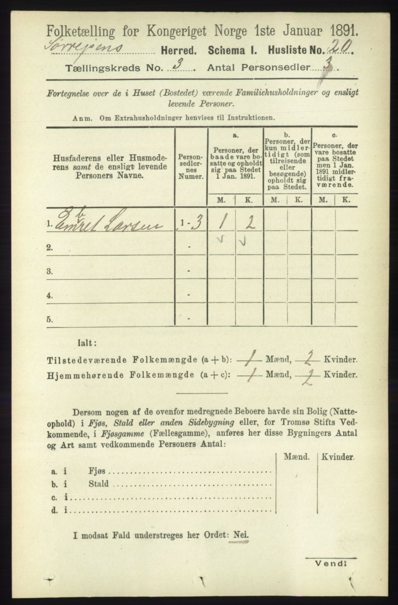 RA, 1891 census for 1925 Sørreisa, 1891, p. 663