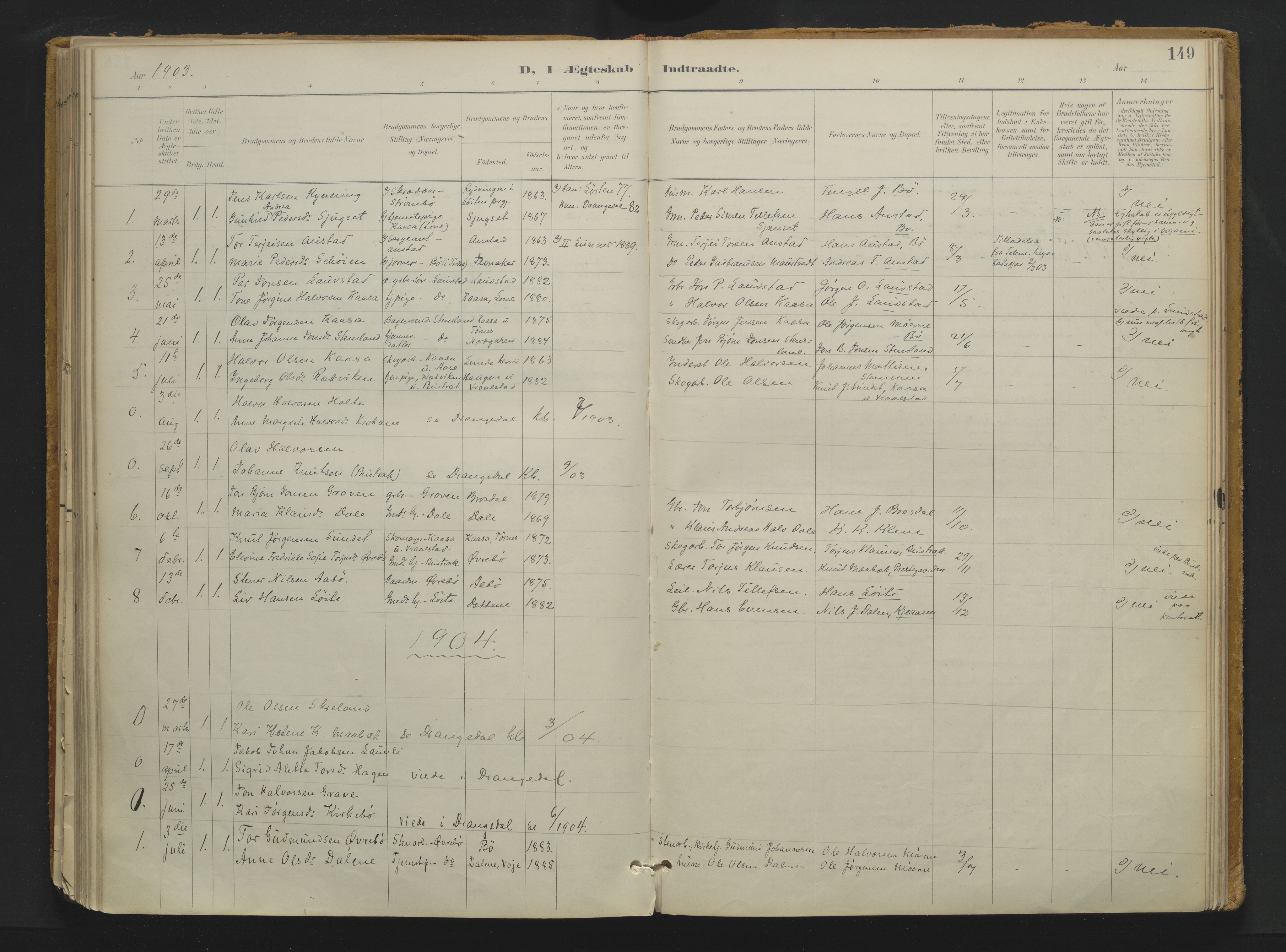 Drangedal kirkebøker, SAKO/A-258/F/Fa/L0013: Parish register (official) no. 13, 1895-1919, p. 149