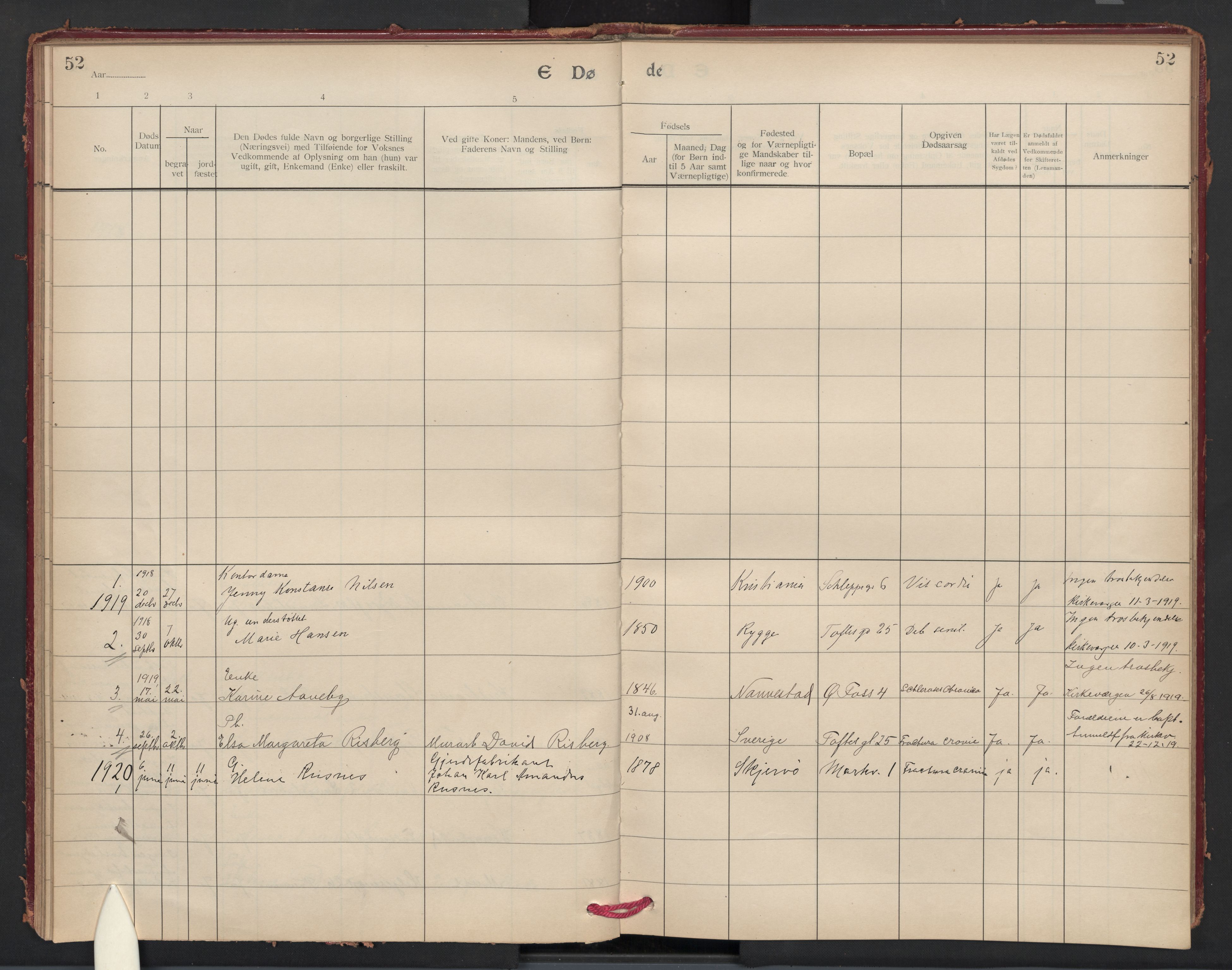 Paulus prestekontor Kirkebøker, AV/SAO-A-10871/F/Fa/L0020: Parish register (official) no. 20, 1906-1934, p. 52