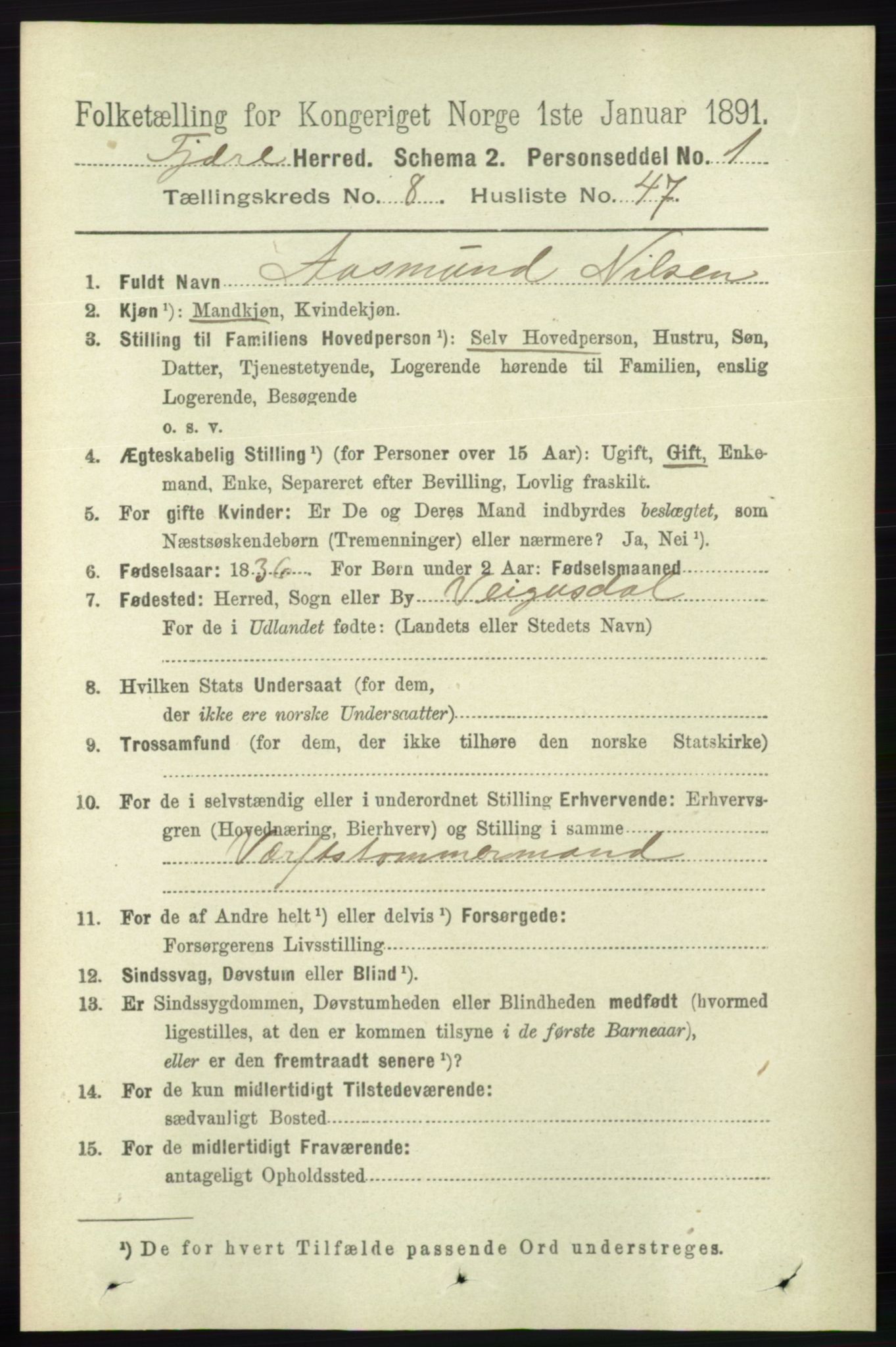 RA, 1891 census for 0923 Fjære, 1891, p. 4031