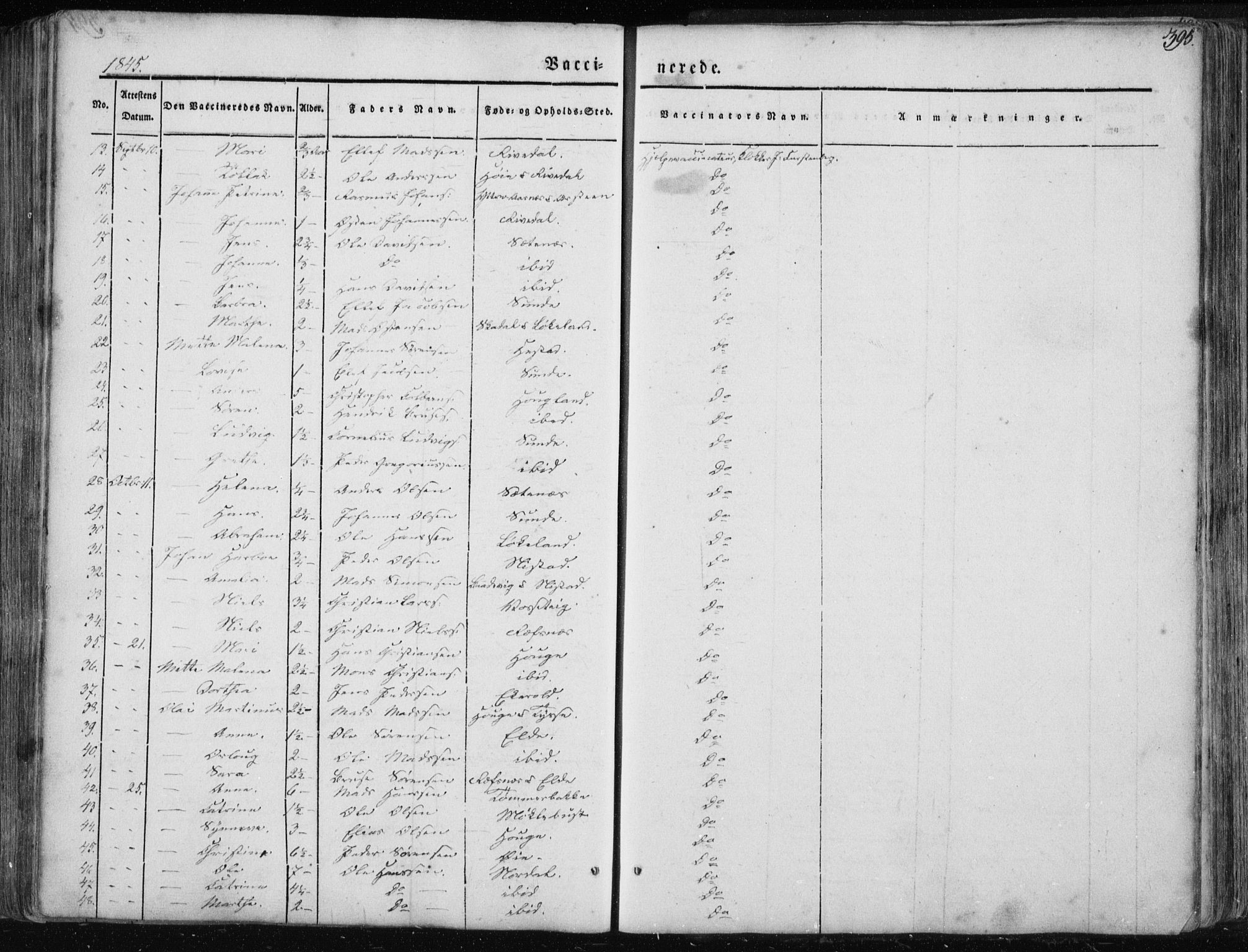 Fjaler sokneprestembete, SAB/A-79801/H/Haa/Haaa/L0006: Parish register (official) no. A 6, 1835-1884, p. 395