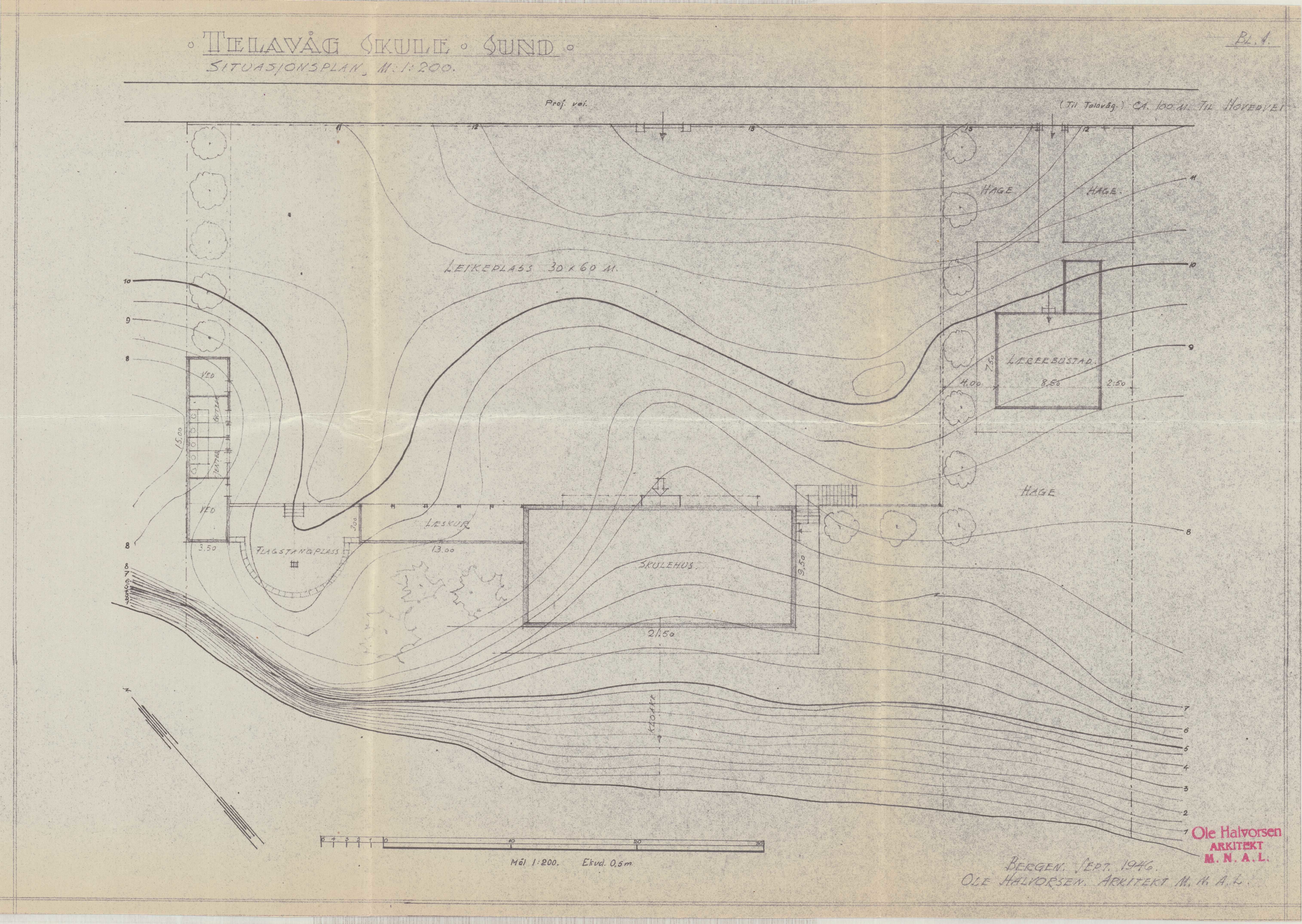 Sund kommune. Formannskapet, IKAH/1245-021/E/Ec/L0013/0002/0001: Emneordna korrespondanse. Skulestellet / Skulestellet: Telavåg skule, 1946