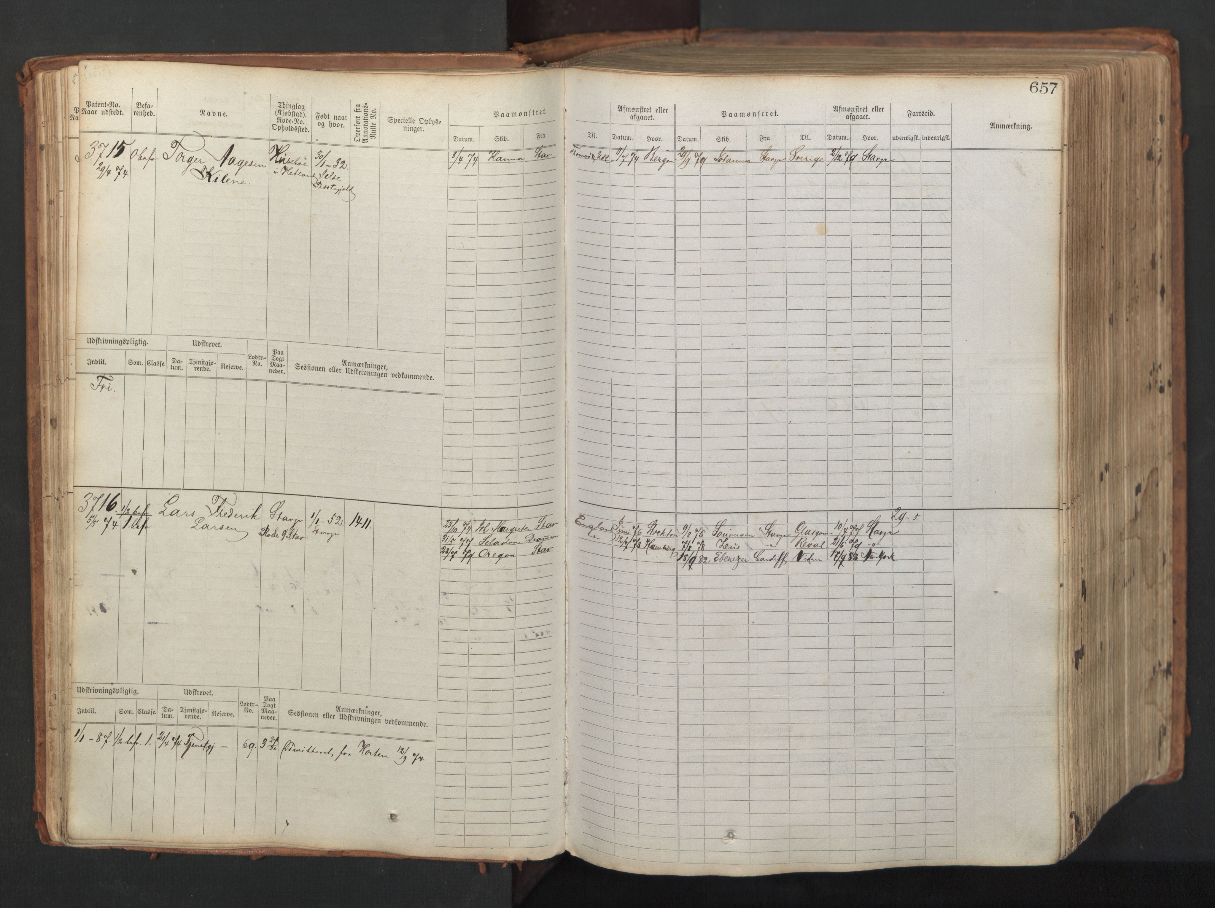 Stavanger sjømannskontor, AV/SAST-A-102006/F/Fb/Fbb/L0008: Sjøfartshovedrulle, patentnr. 3605-4804, 1873, p. 70