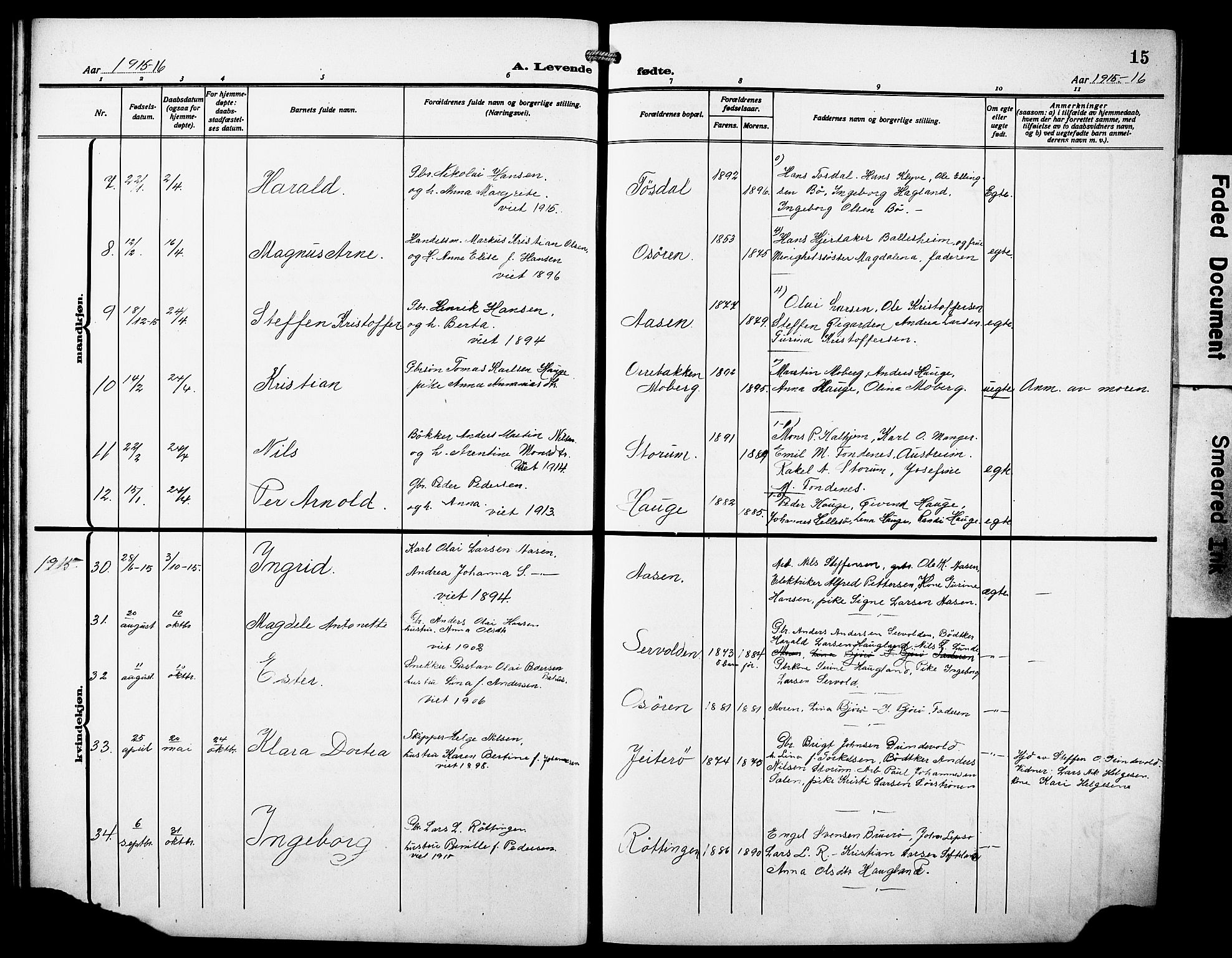 Os sokneprestembete, AV/SAB-A-99929: Parish register (copy) no. A 4, 1914-1923, p. 15