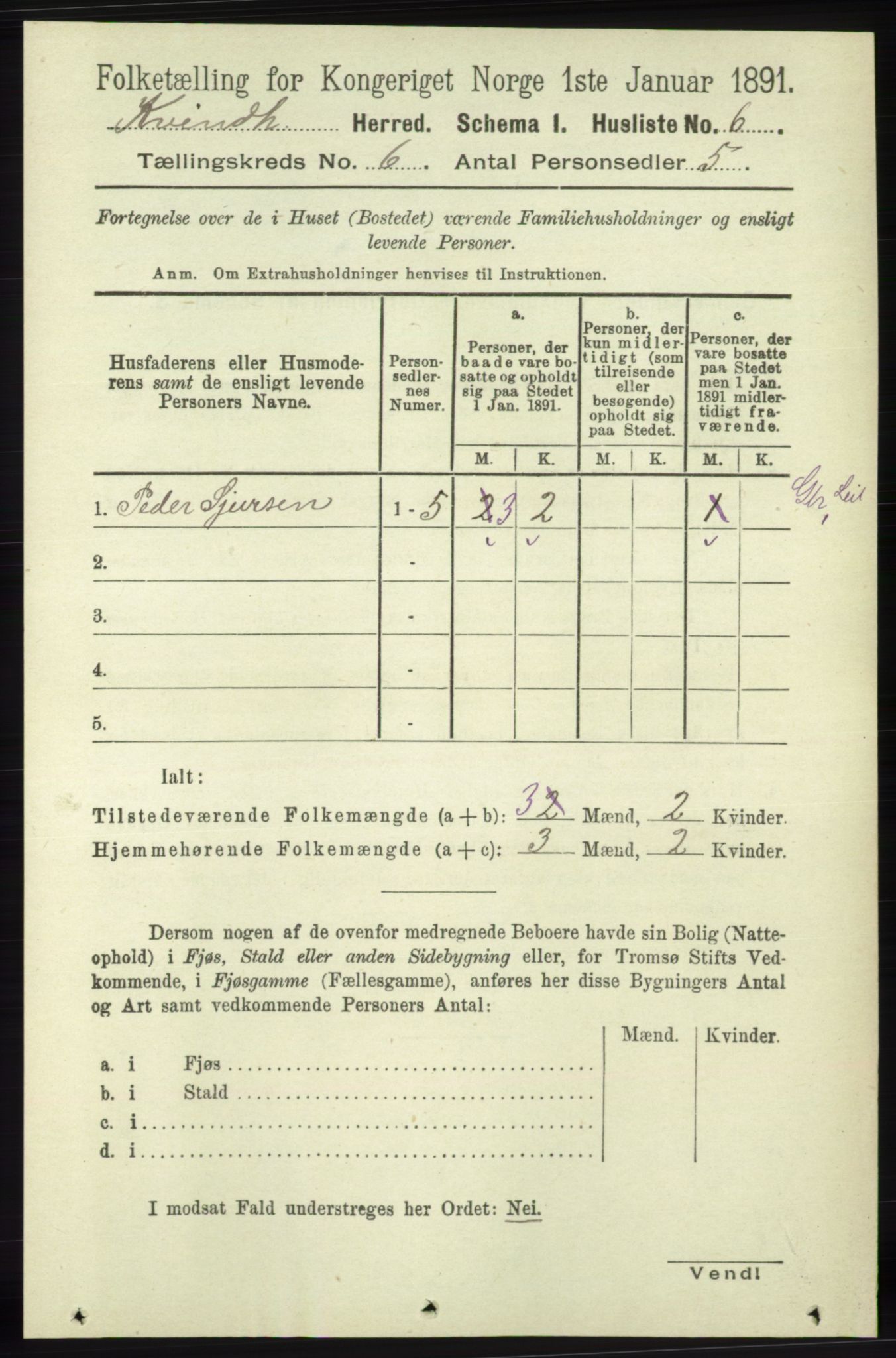 RA, 1891 census for 1224 Kvinnherad, 1891, p. 2084