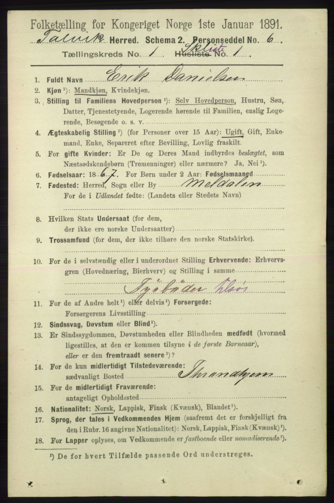 RA, 1891 census for 2013 Talvik, 1891, p. 496