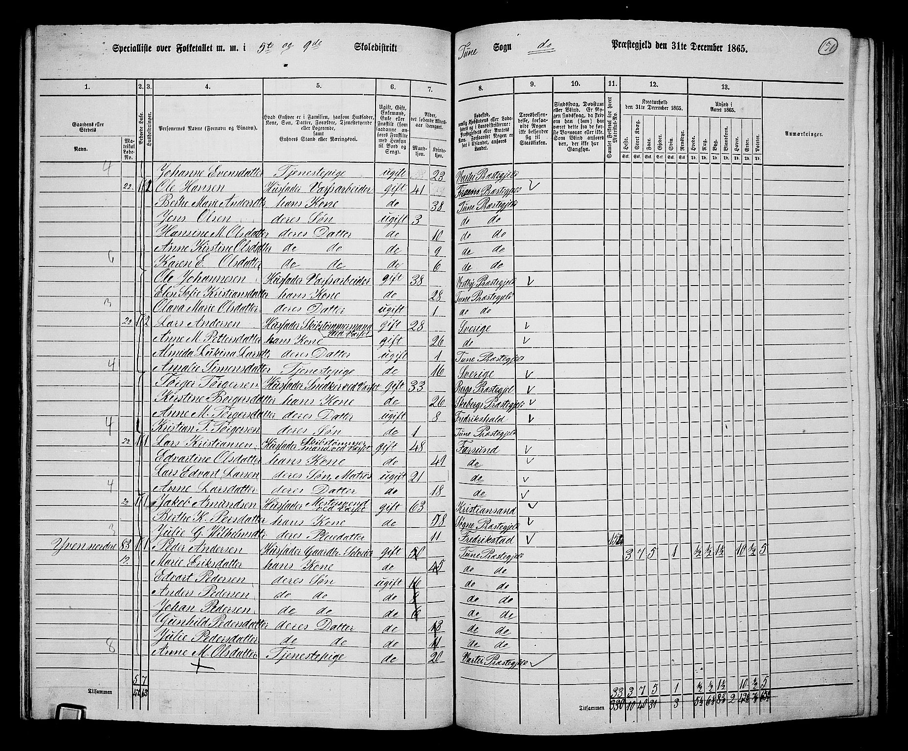 RA, 1865 census for Tune, 1865, p. 141