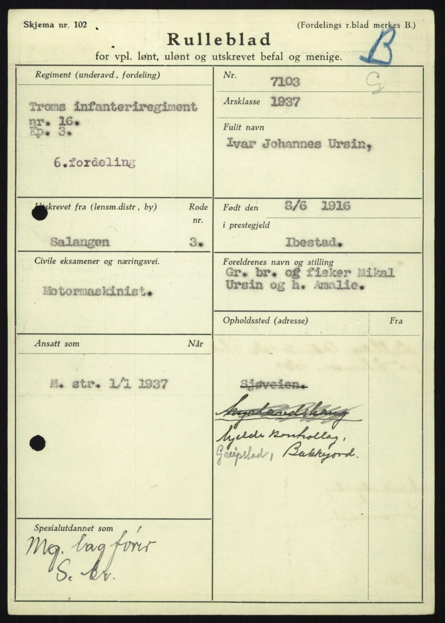 Forsvaret, Troms infanteriregiment nr. 16, AV/RA-RAFA-3146/P/Pa/L0021: Rulleblad for regimentets menige mannskaper, årsklasse 1937, 1937, p. 1193