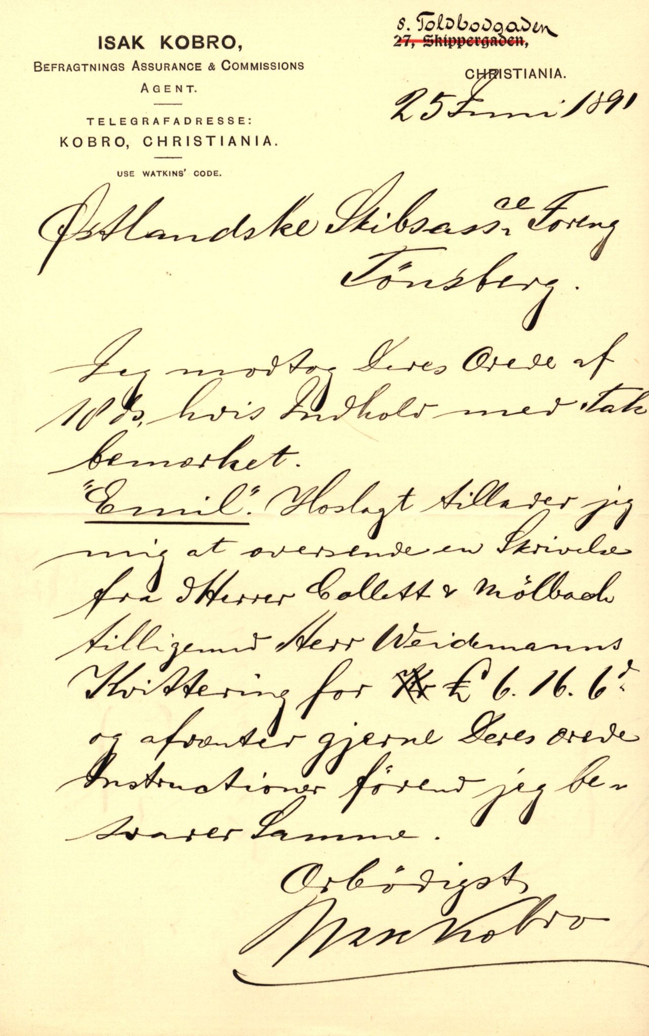 Pa 63 - Østlandske skibsassuranceforening, VEMU/A-1079/G/Ga/L0027/0008: Havaridokumenter / Minnie, Esmeralda, Emil, Emmeline, 1891, p. 41