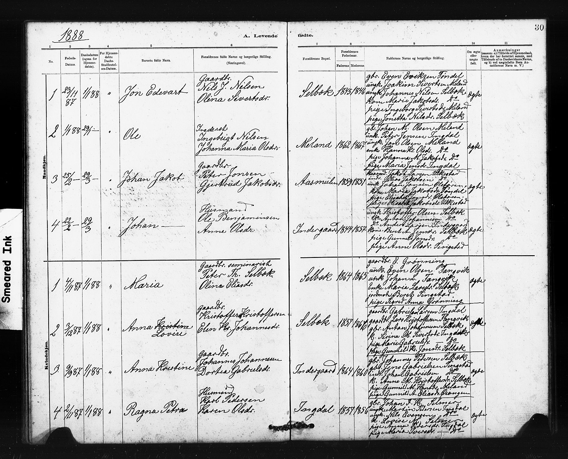 Ministerialprotokoller, klokkerbøker og fødselsregistre - Sør-Trøndelag, SAT/A-1456/663/L0761: Parish register (copy) no. 663C01, 1880-1893, p. 30