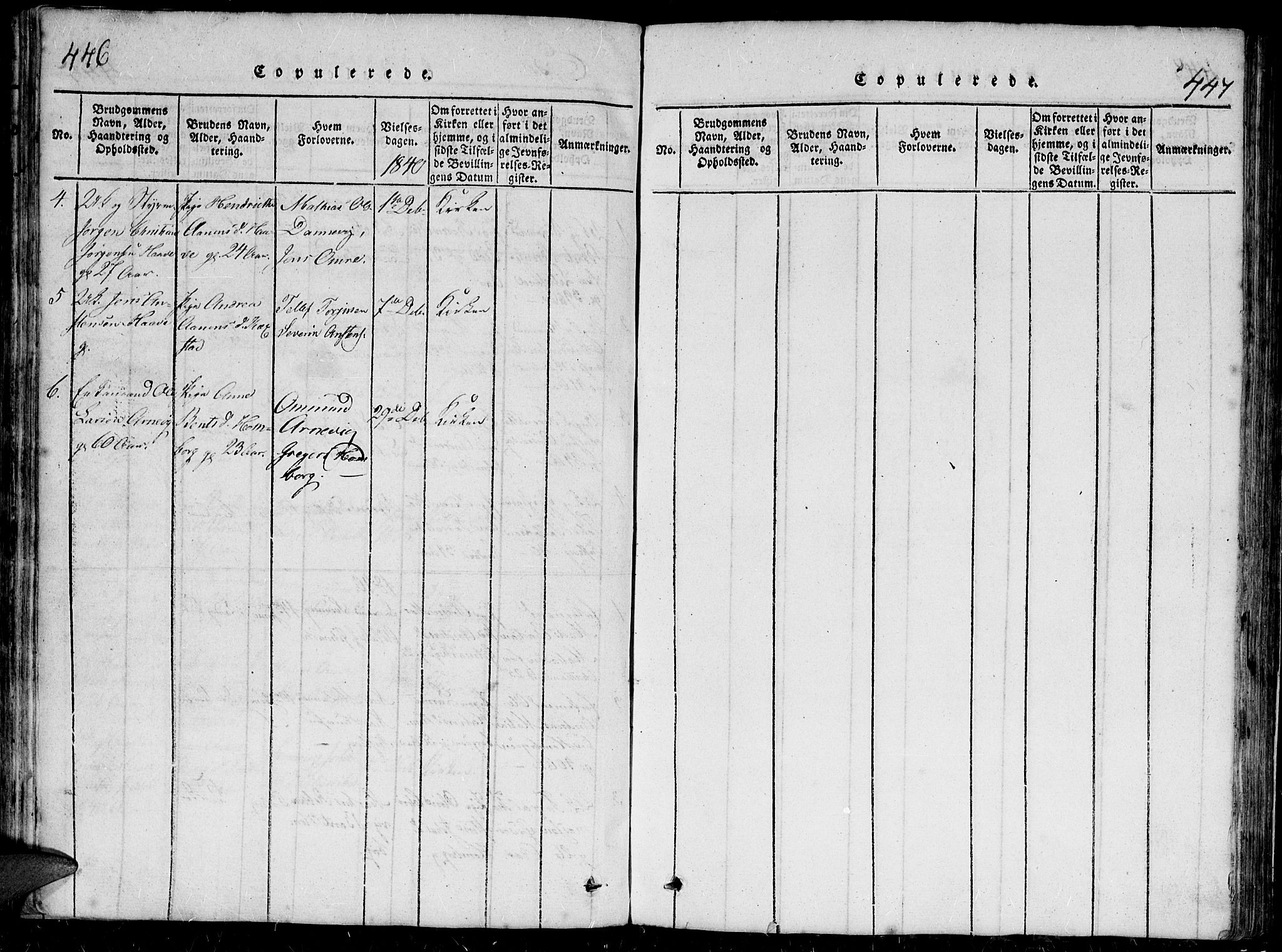 Hommedal sokneprestkontor, AV/SAK-1111-0023/F/Fb/Fbb/L0003: Parish register (copy) no. B 3 /2, 1816-1850, p. 446-447