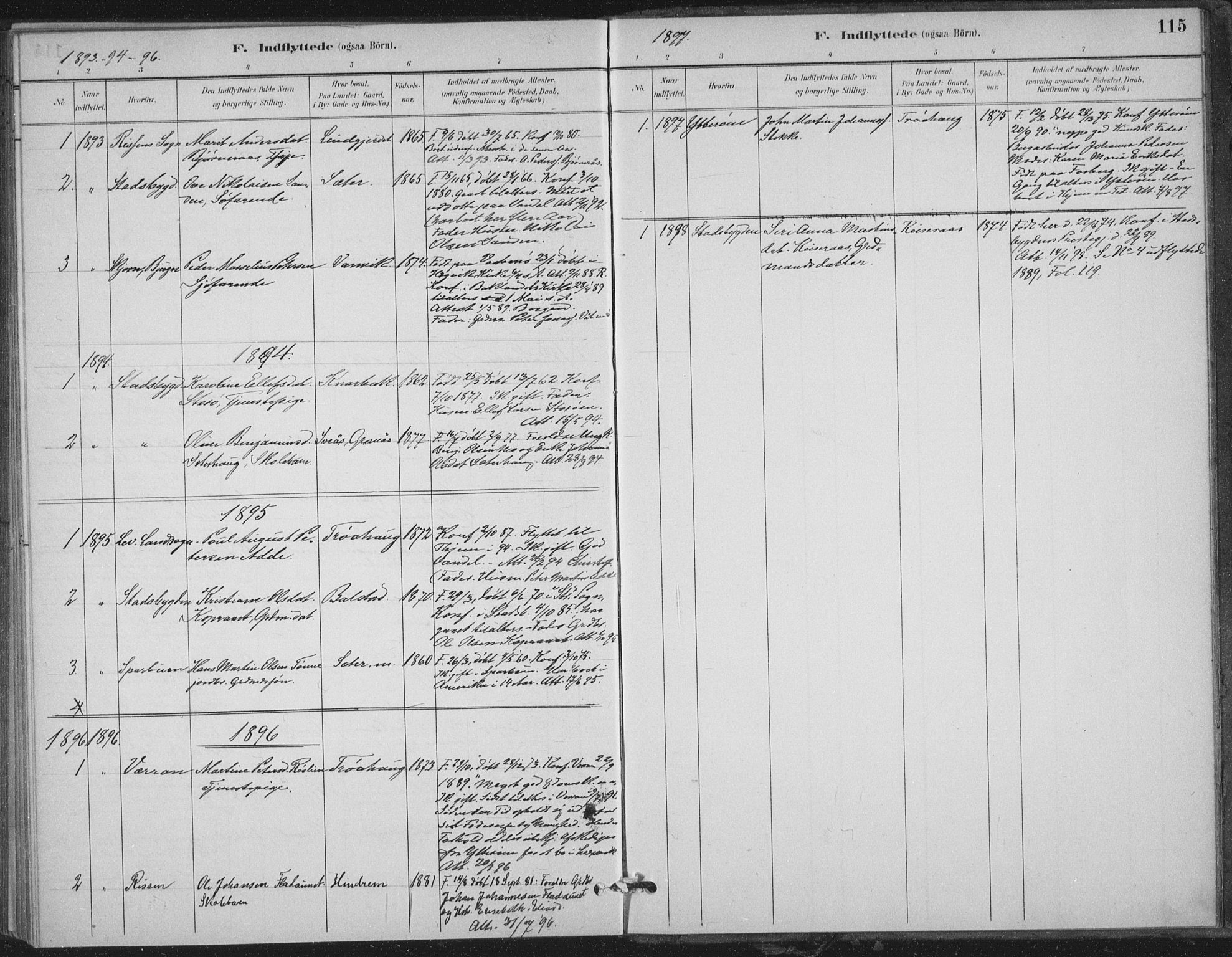 Ministerialprotokoller, klokkerbøker og fødselsregistre - Nord-Trøndelag, SAT/A-1458/702/L0023: Parish register (official) no. 702A01, 1883-1897, p. 115