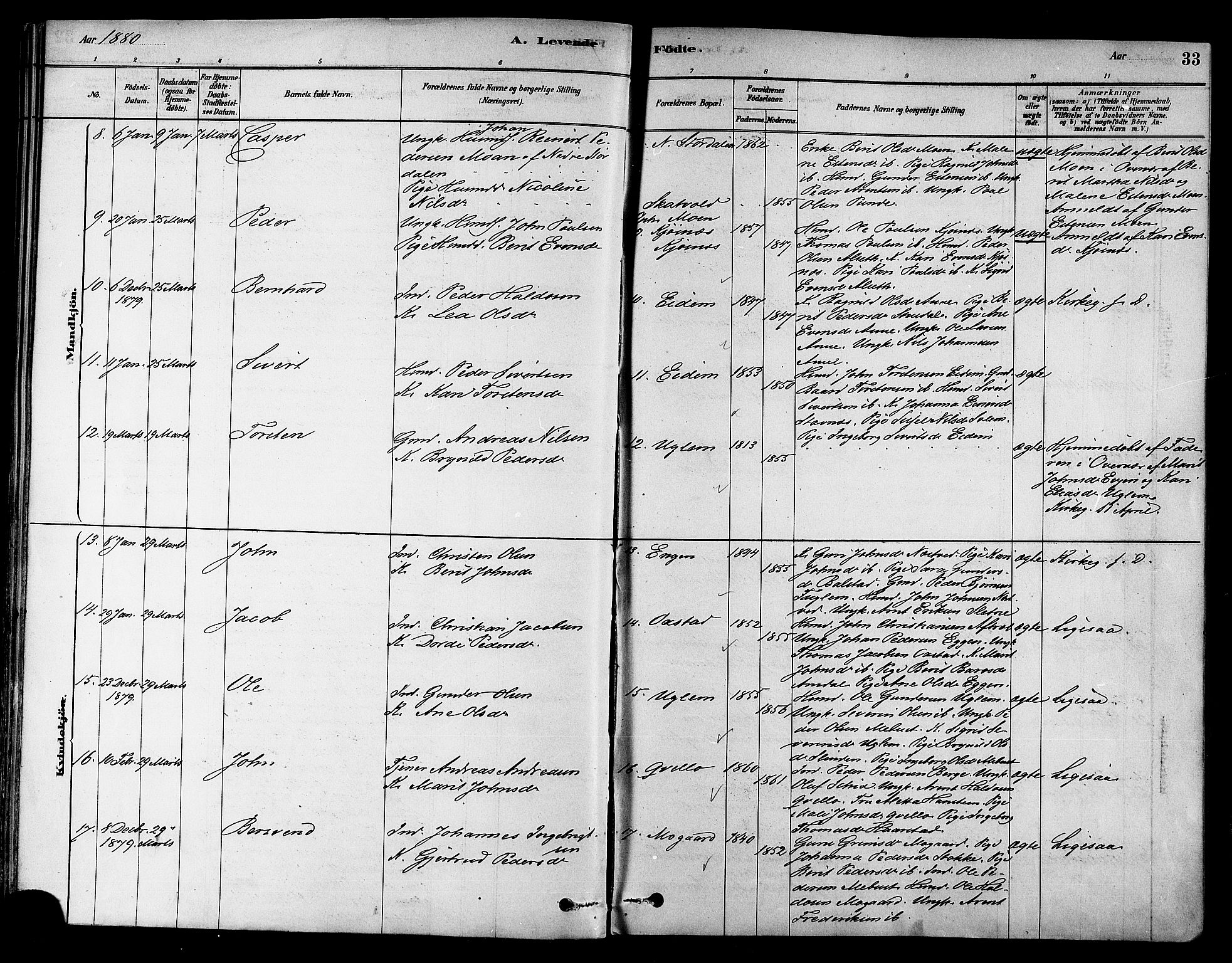 Ministerialprotokoller, klokkerbøker og fødselsregistre - Sør-Trøndelag, SAT/A-1456/695/L1148: Parish register (official) no. 695A08, 1878-1891, p. 33