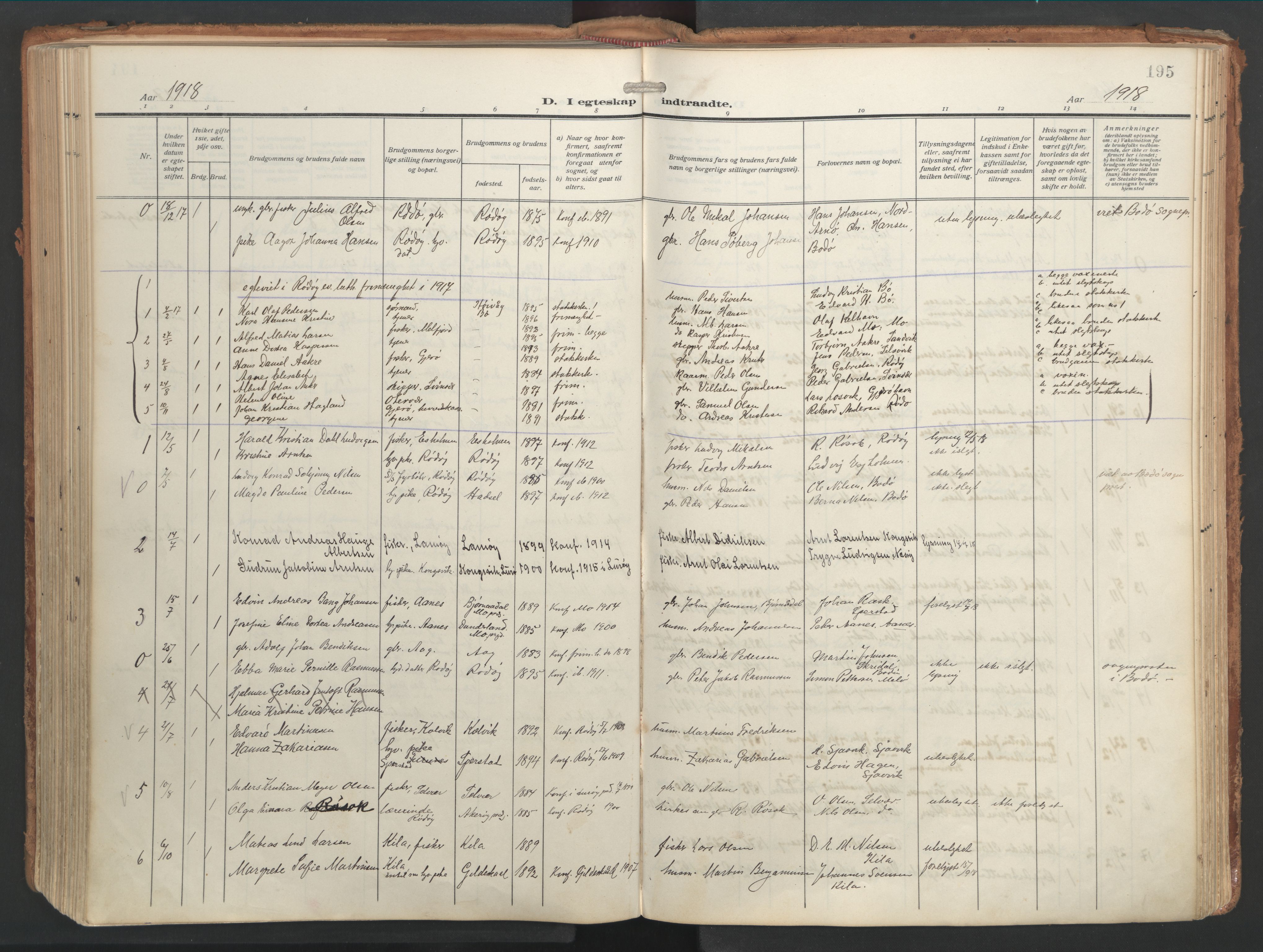 Ministerialprotokoller, klokkerbøker og fødselsregistre - Nordland, SAT/A-1459/841/L0614: Parish register (official) no. 841A17, 1911-1925, p. 195
