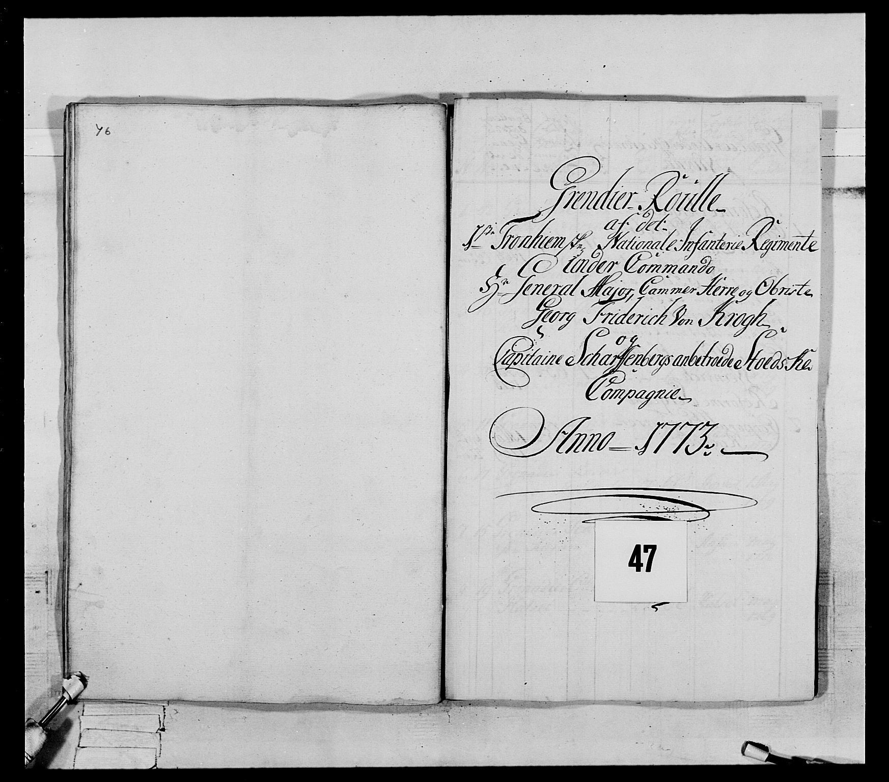 Generalitets- og kommissariatskollegiet, Det kongelige norske kommissariatskollegium, RA/EA-5420/E/Eh/L0072: 1. Trondheimske nasjonale infanteriregiment, 1773, p. 368