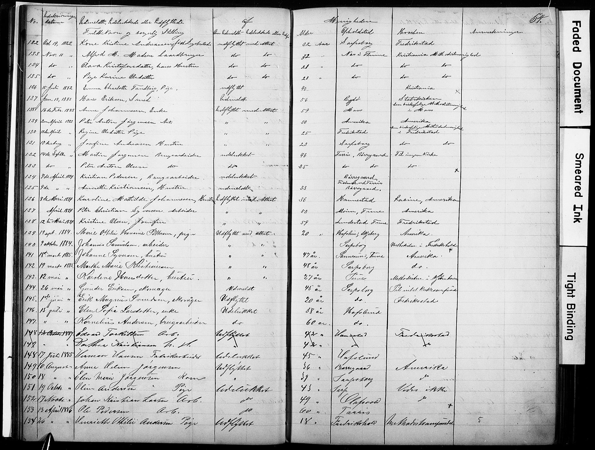 Sarpsborg metodistkirke, SAO/PAO-0233/A/L0002: Dissenter register no. 2, 1856-1890, p. 54