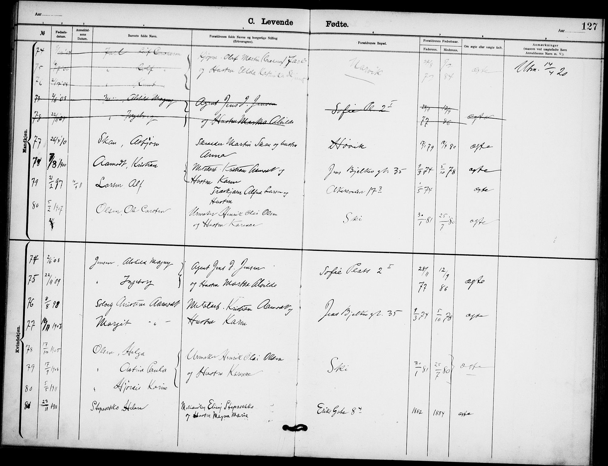Broderskapets kirke Oslo , AV/SAO-PAO-0221/A/L0001: Dissenter register no. 1, 1880-1935, p. 127