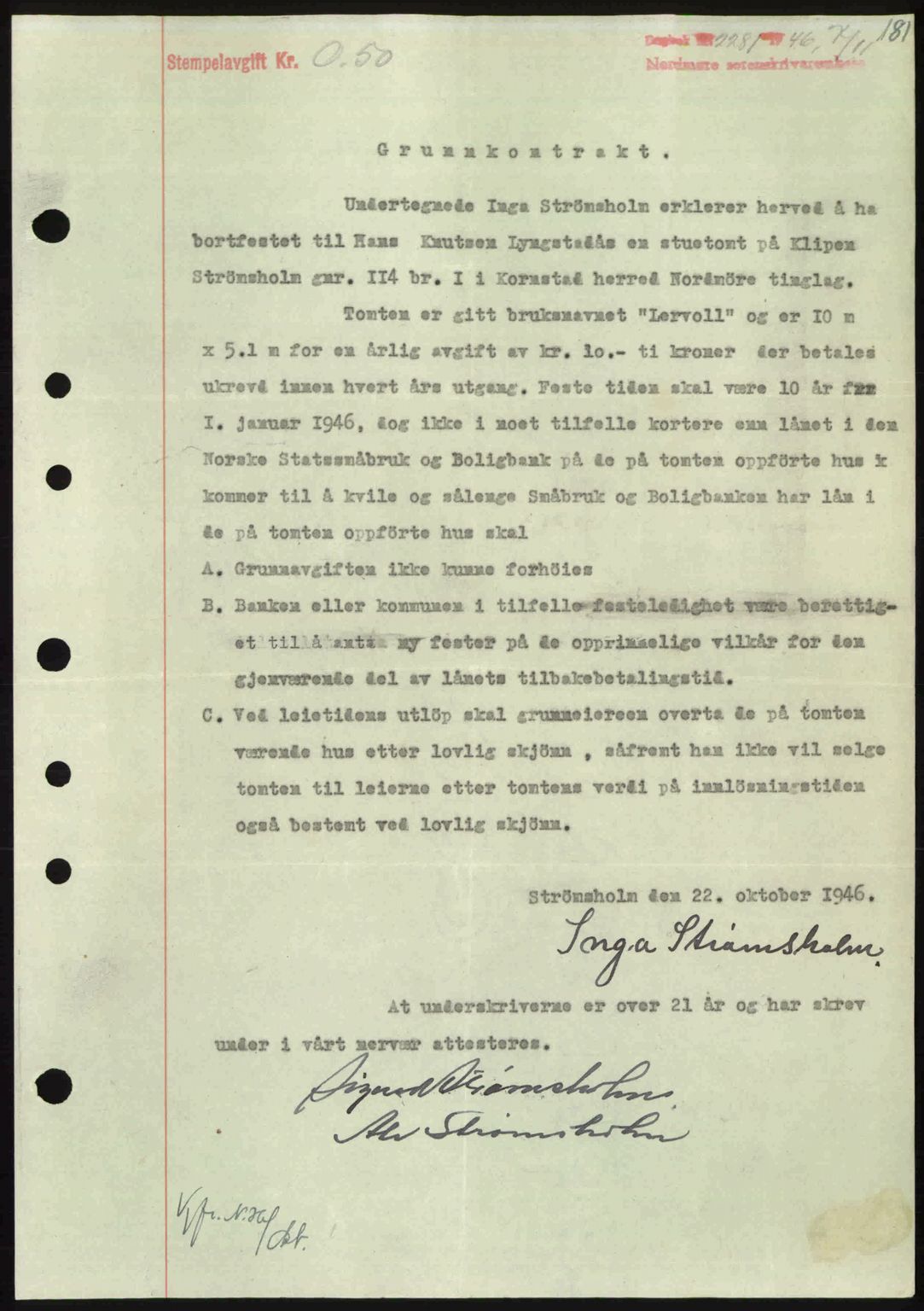 Nordmøre sorenskriveri, AV/SAT-A-4132/1/2/2Ca: Mortgage book no. A103, 1946-1947, Diary no: : 2281/1946