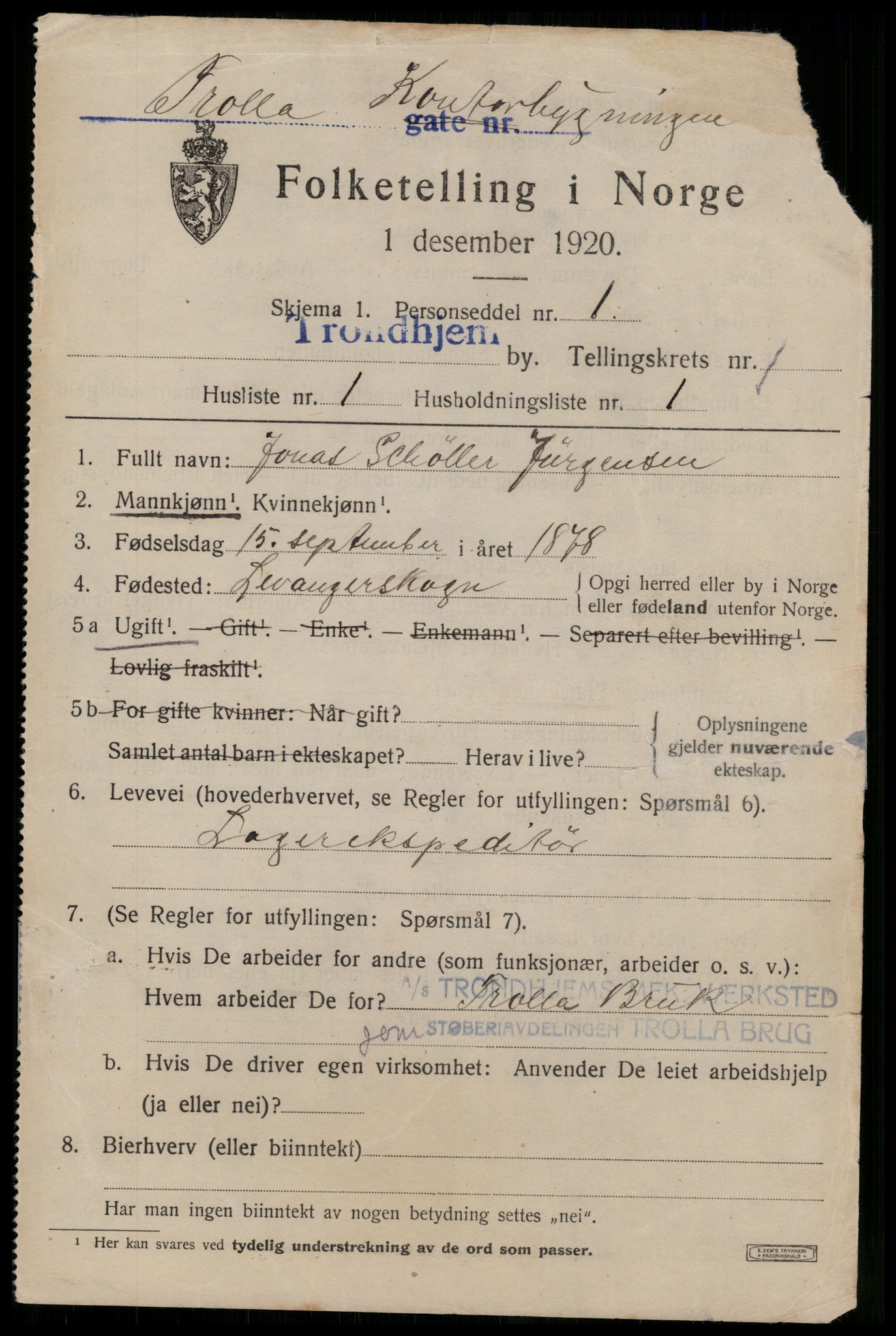 SAT, 1920 census for Trondheim, 1920, p. 33942