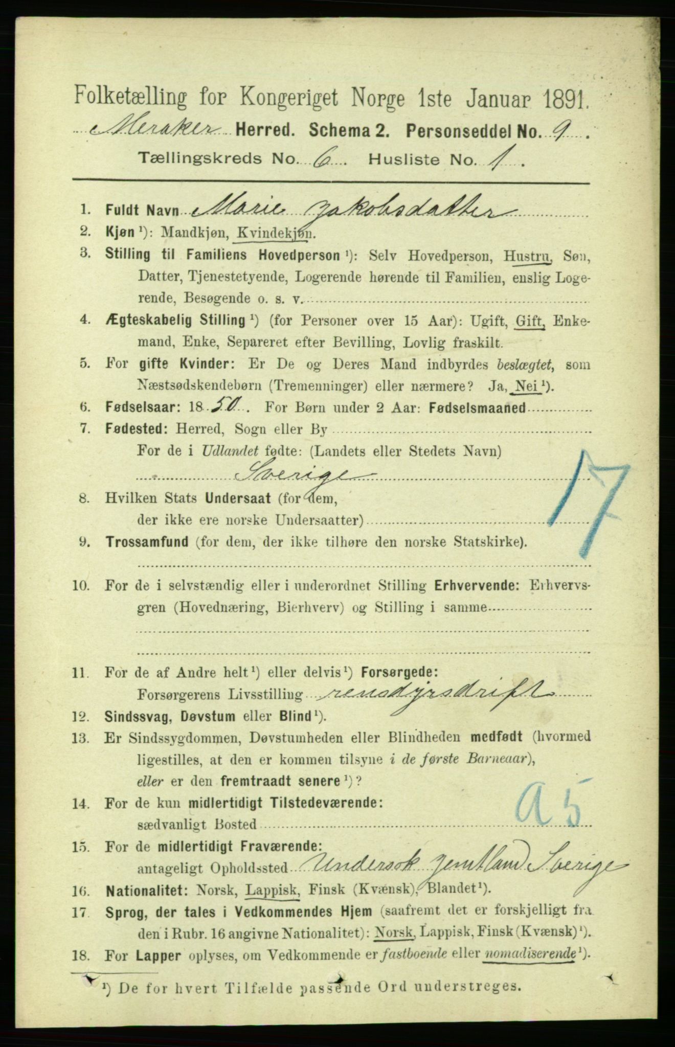 RA, 1891 census for 1711 Meråker, 1891, p. 2034