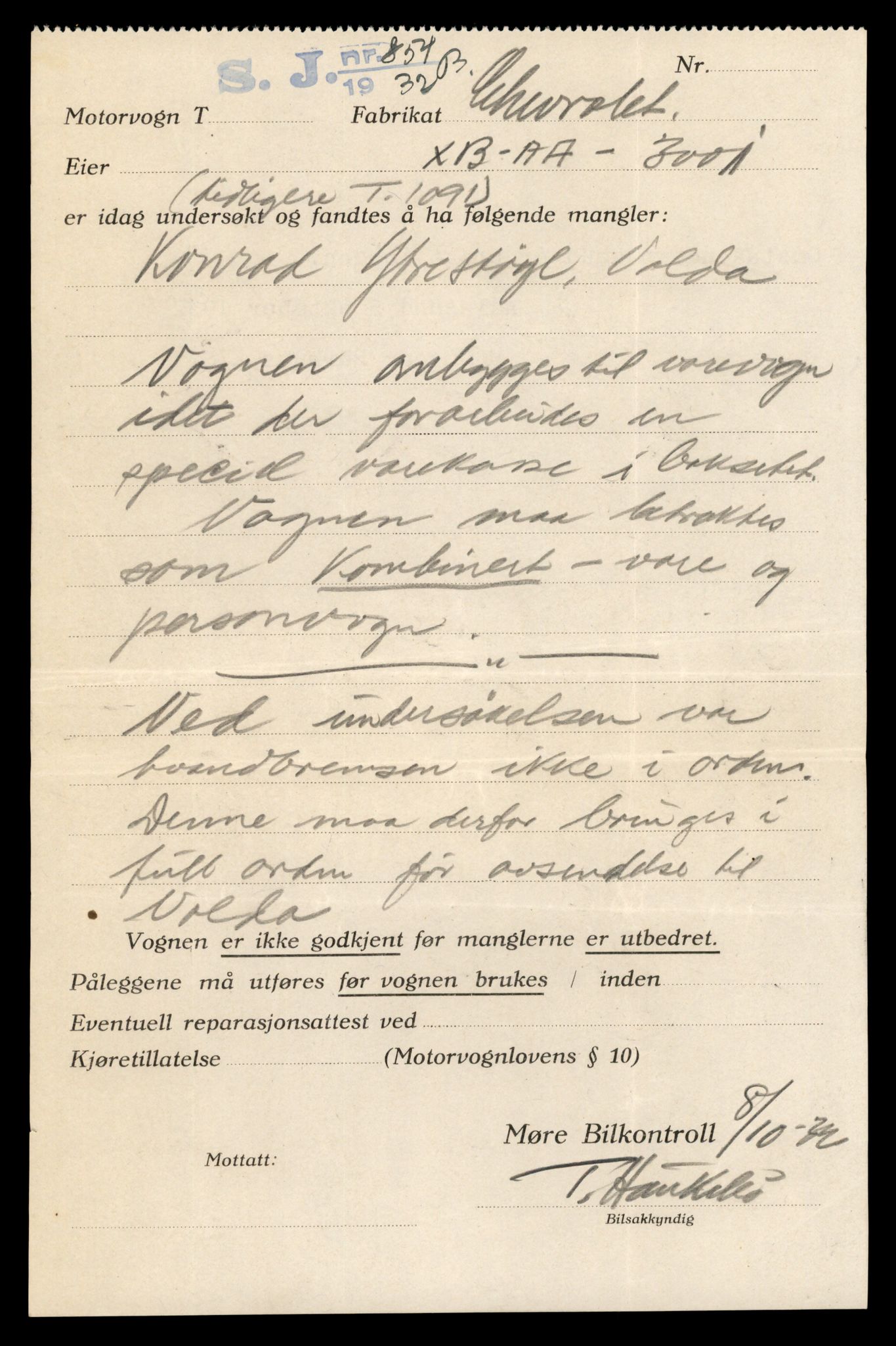 Møre og Romsdal vegkontor - Ålesund trafikkstasjon, SAT/A-4099/F/Fe/L0015: Registreringskort for kjøretøy T 1700 - T 1850, 1927-1998, p. 1473