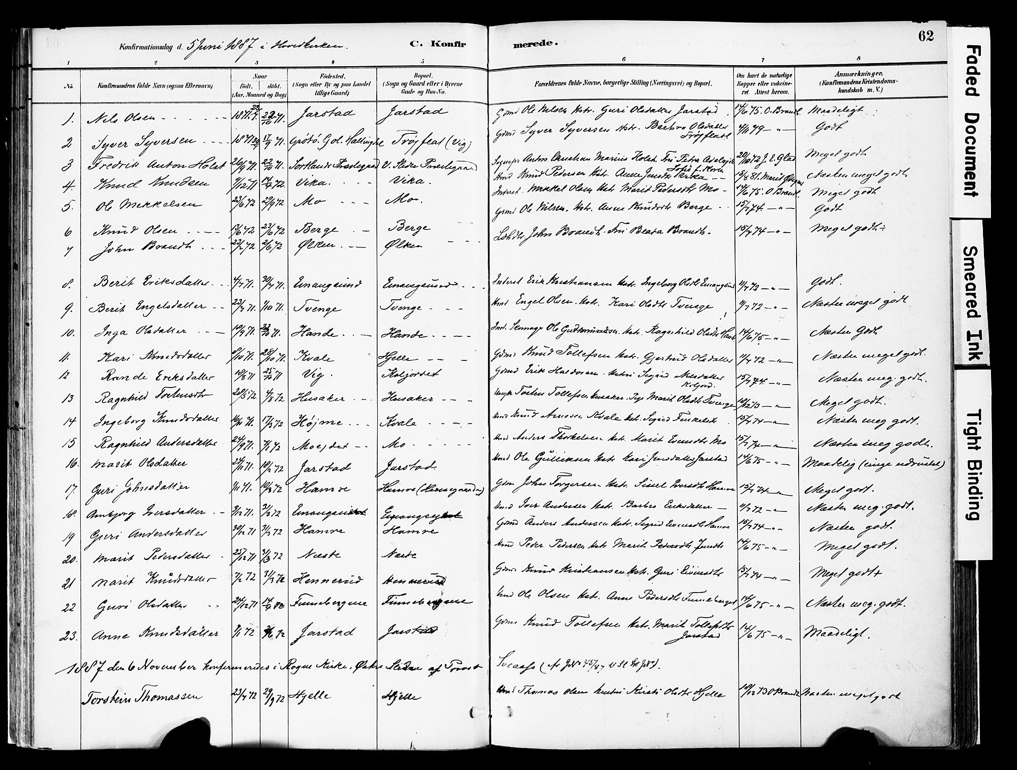Vestre Slidre prestekontor, SAH/PREST-136/H/Ha/Haa/L0004: Parish register (official) no. 4, 1881-1911, p. 62