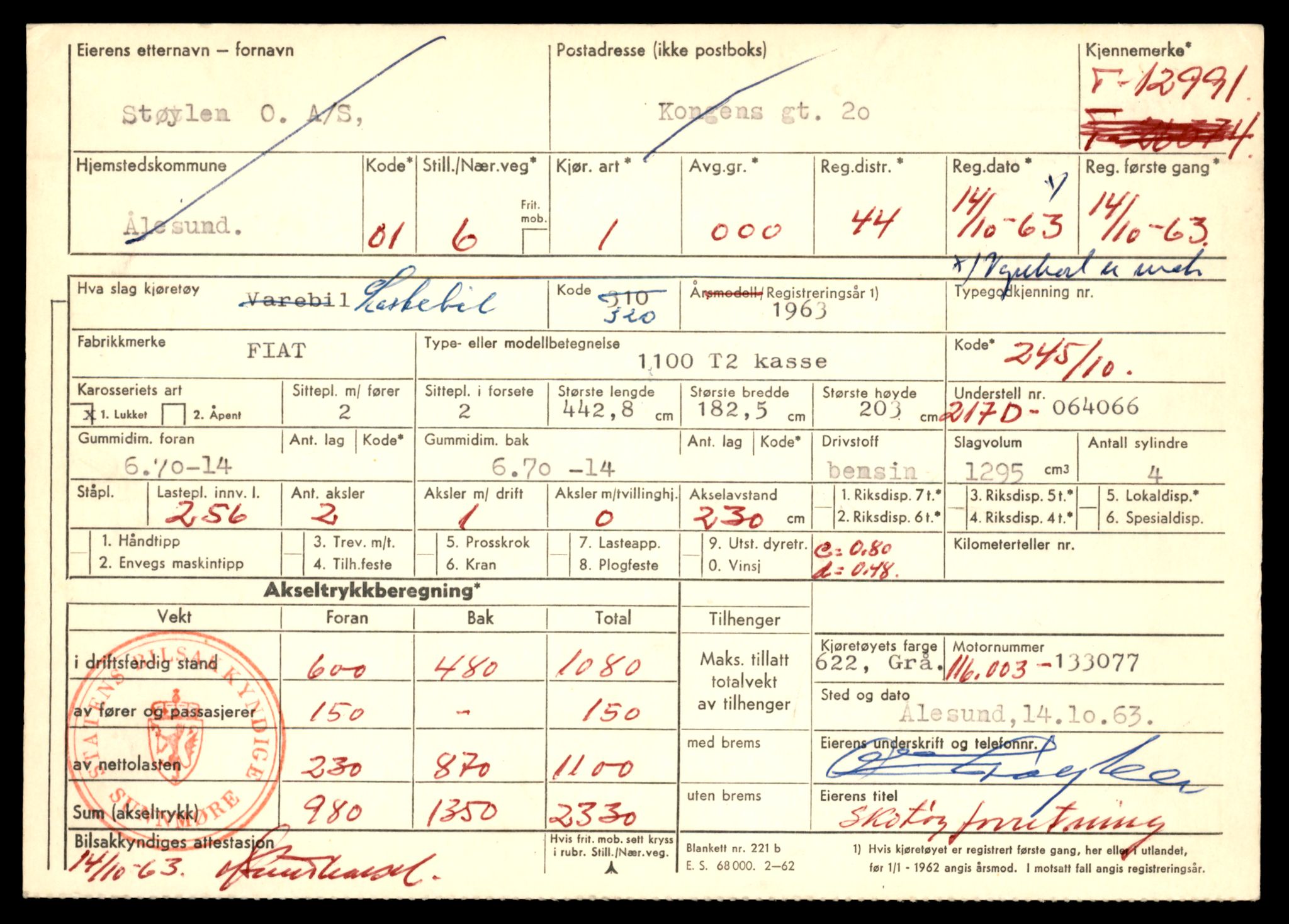 Møre og Romsdal vegkontor - Ålesund trafikkstasjon, AV/SAT-A-4099/F/Fe/L0036: Registreringskort for kjøretøy T 12831 - T 13030, 1927-1998, p. 2345