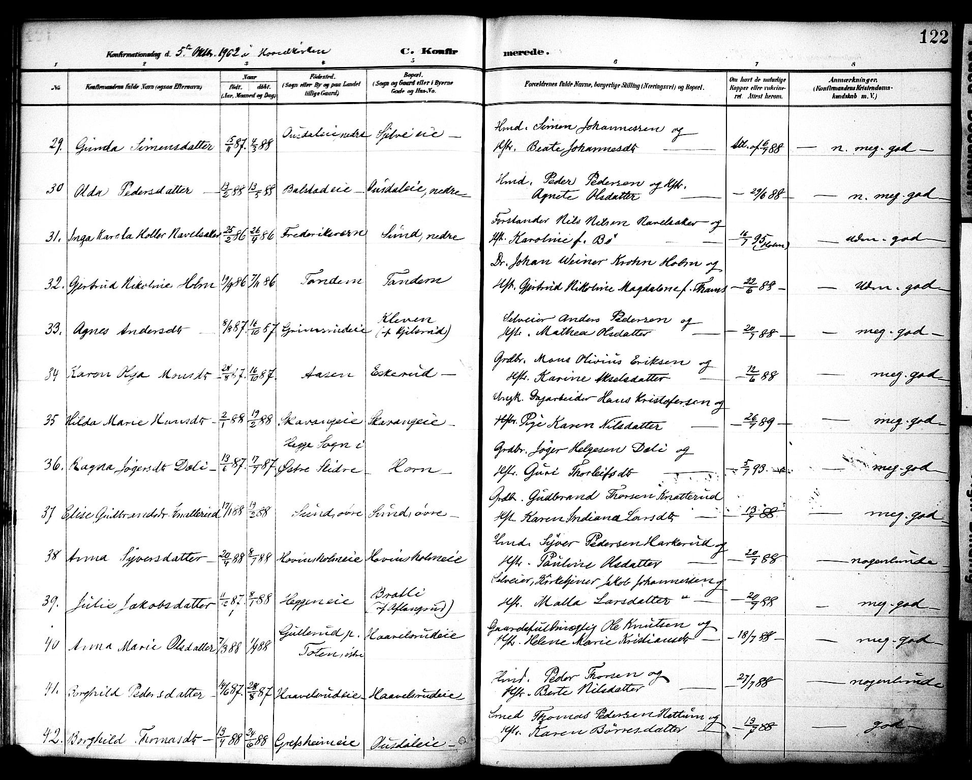 Nes prestekontor, Hedmark, AV/SAH-PREST-020/K/Ka/L0010: Parish register (official) no. 10, 1887-1905, p. 122