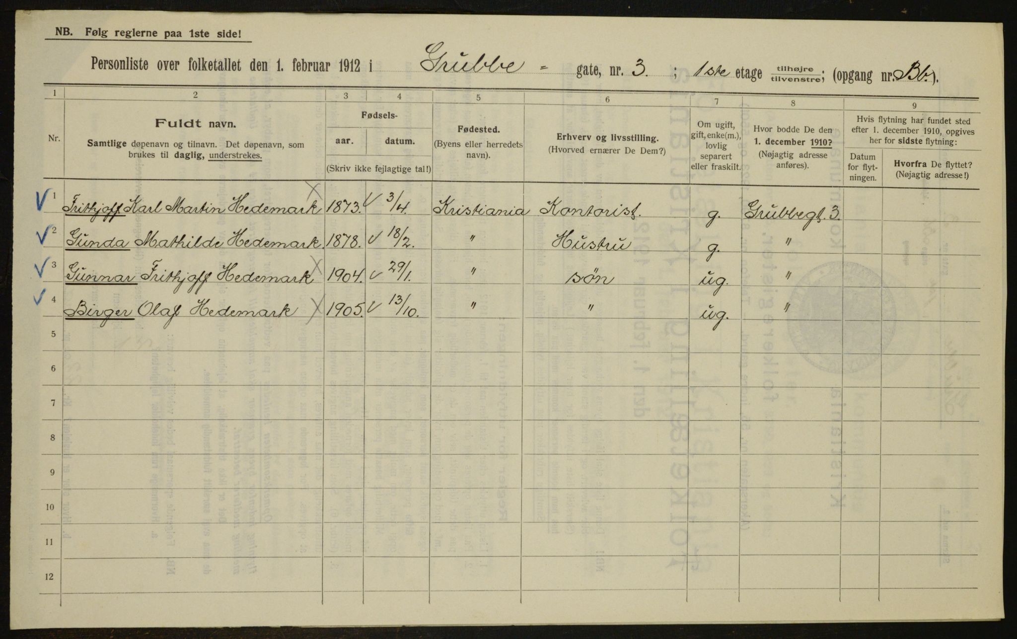 OBA, Municipal Census 1912 for Kristiania, 1912, p. 30032