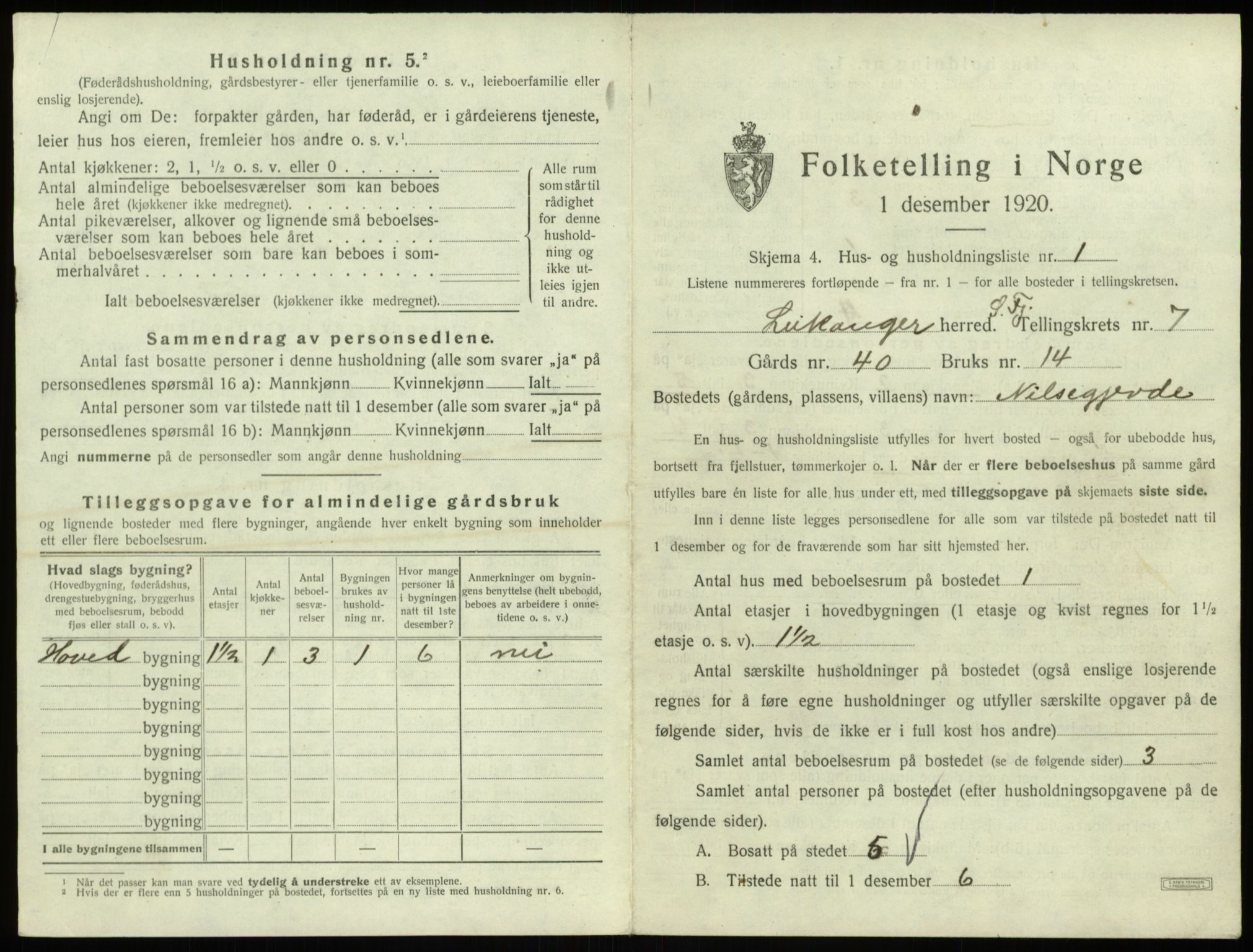 SAB, 1920 census for Leikanger, 1920, p. 696