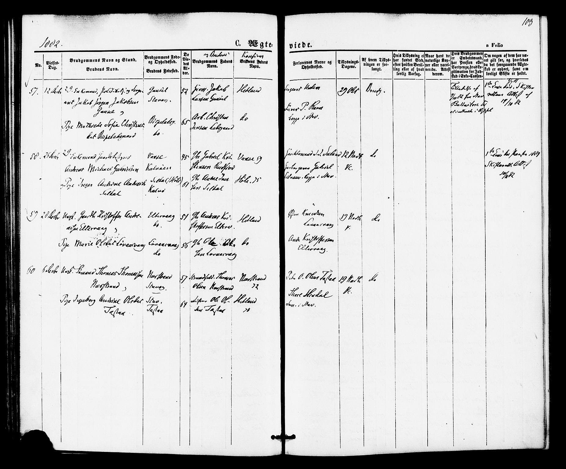 Hetland sokneprestkontor, AV/SAST-A-101826/30/30BA/L0005: Parish register (official) no. A 5, 1869-1884, p. 103