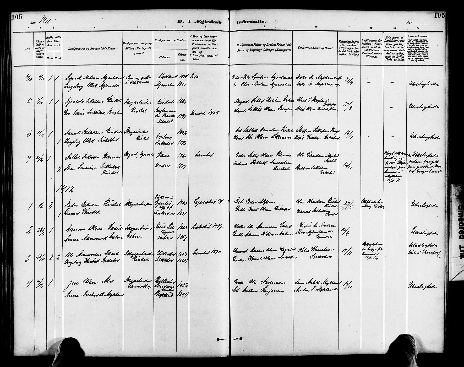 Herefoss sokneprestkontor, AV/SAK-1111-0019/F/Fb/Fbc/L0003: Parish register (copy) no. B 3, 1887-1915, p. 105