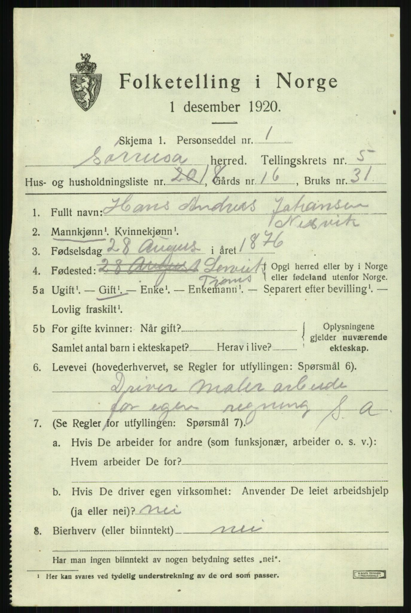 SATØ, 1920 census for Sørreisa, 1920, p. 2557