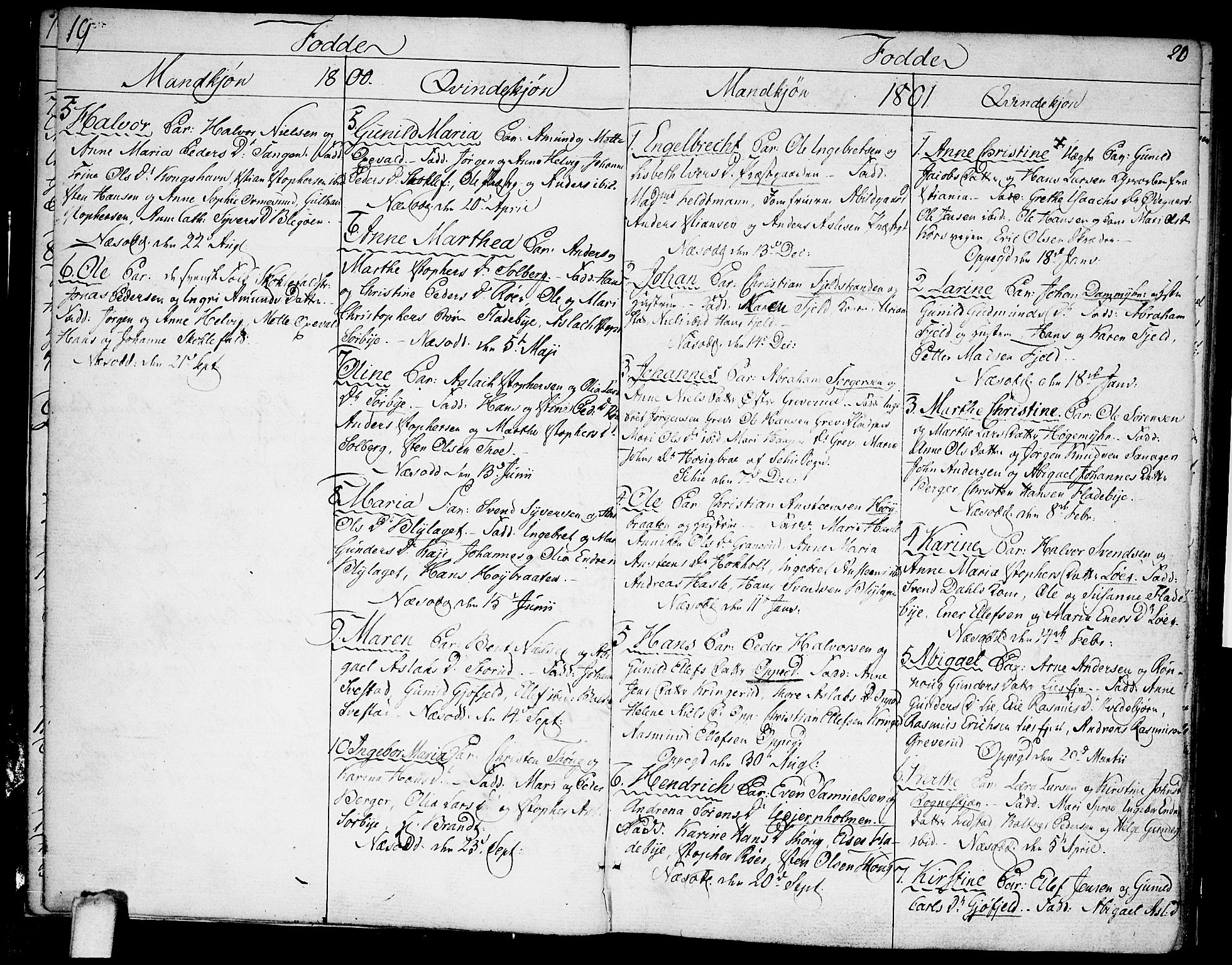 Nesodden prestekontor Kirkebøker, SAO/A-10013/F/Fa/L0005: Parish register (official) no. I 5, 1793-1814, p. 19-20