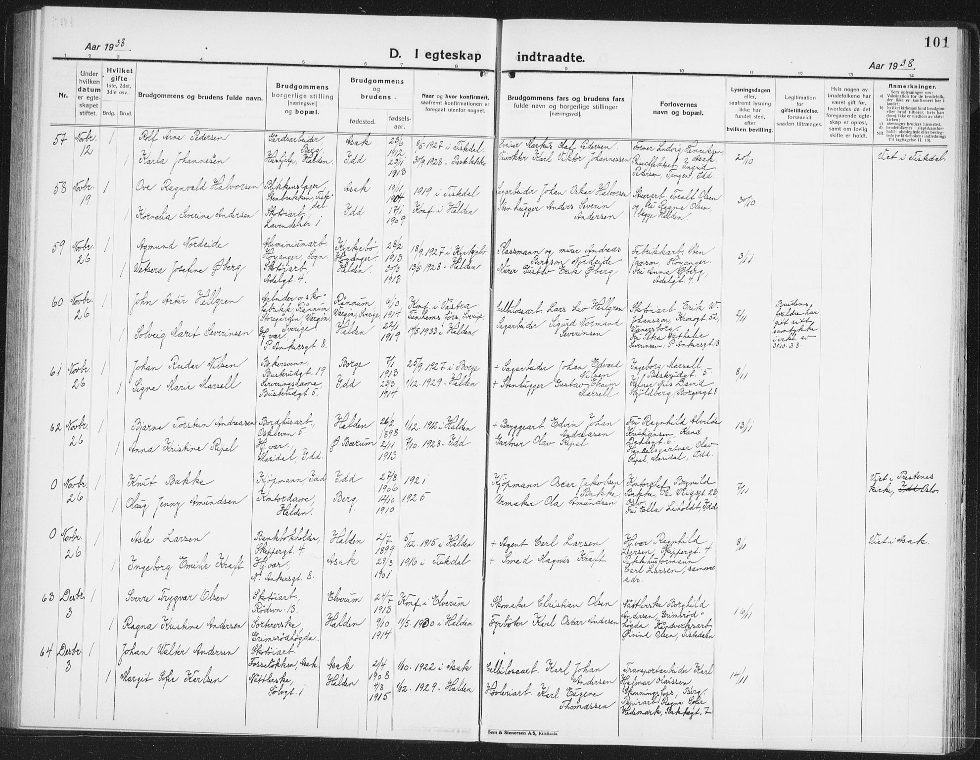 Halden prestekontor Kirkebøker, AV/SAO-A-10909/G/Ga/L0014: Parish register (copy) no. 14, 1925-1943, p. 101