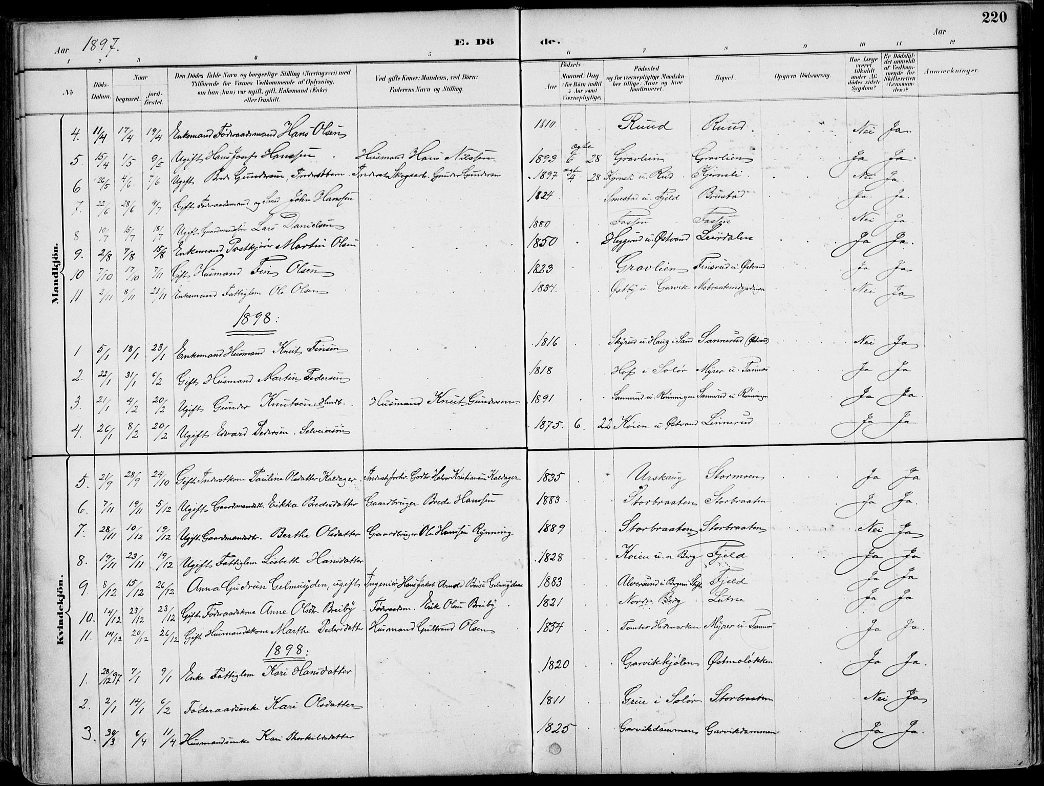 Nord-Odal prestekontor, SAH/PREST-032/H/Ha/Haa/L0008: Parish register (official) no. 8, 1886-1901, p. 220