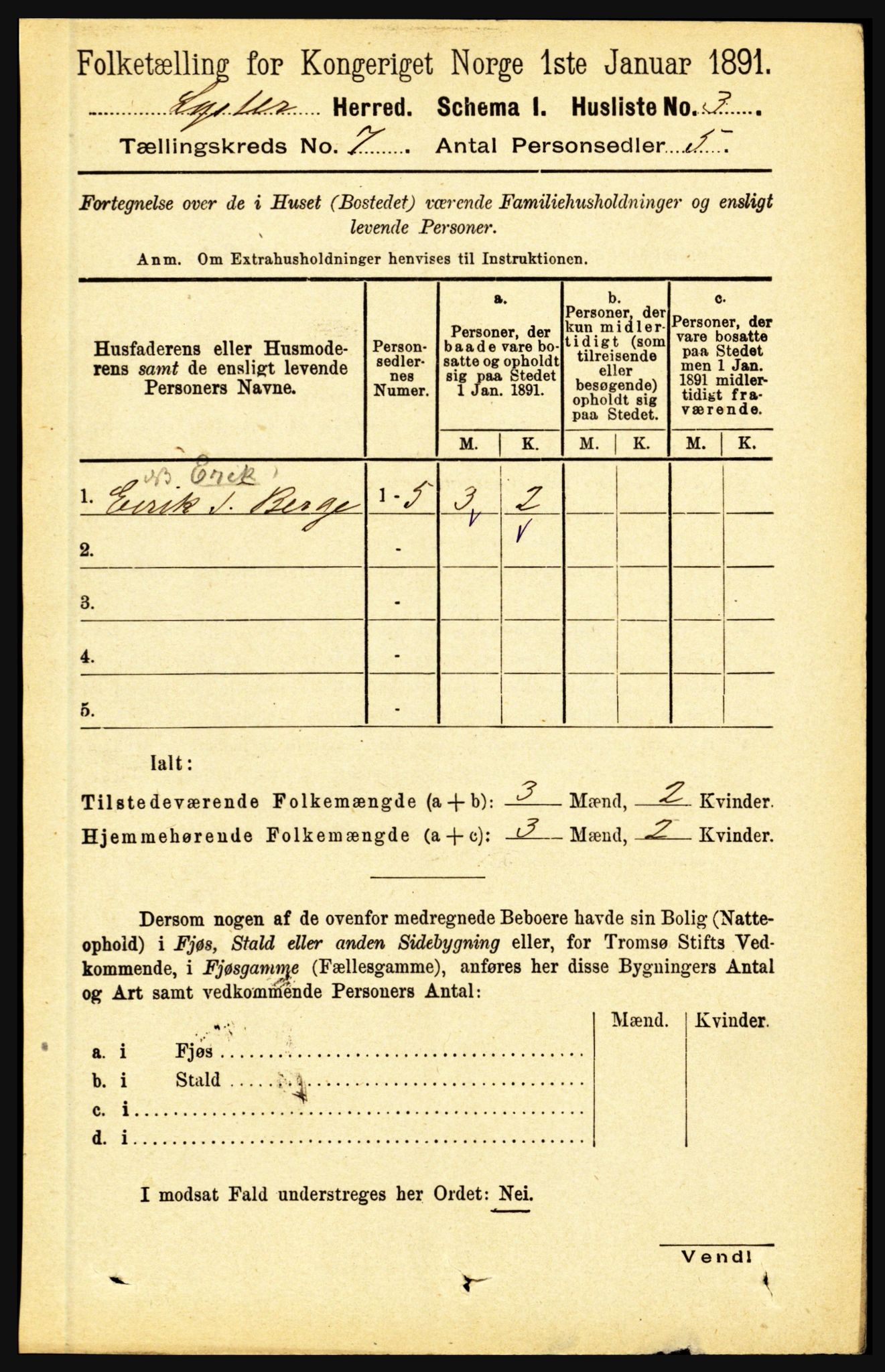 RA, 1891 census for 1426 Luster, 1891, p. 2602