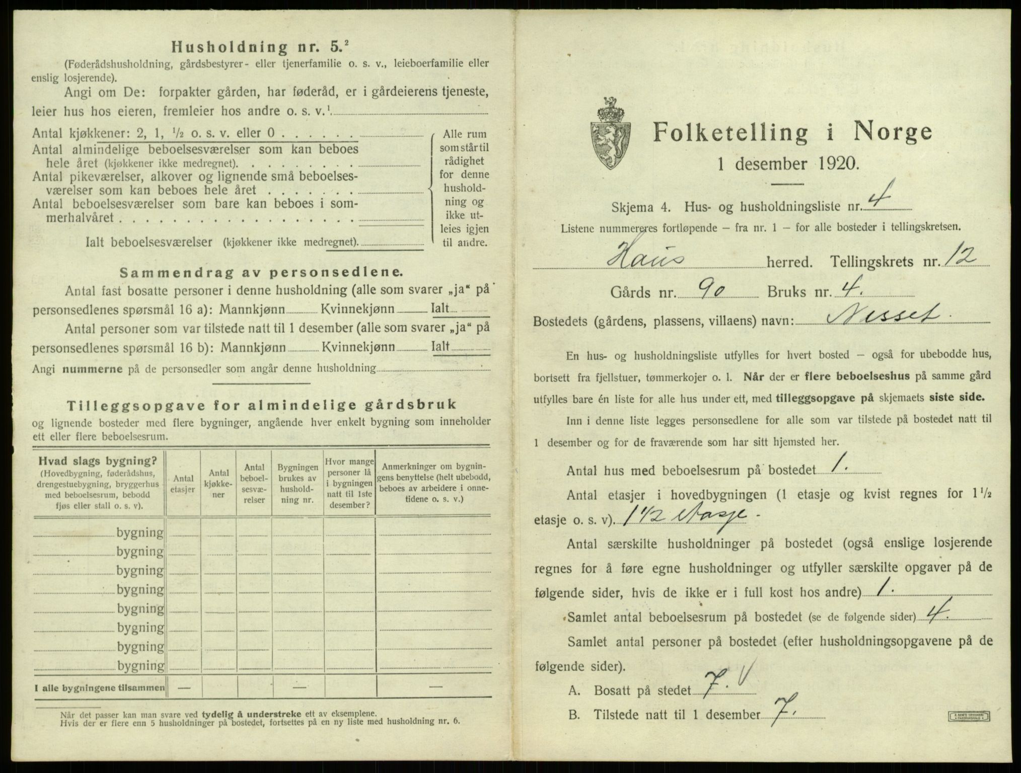 SAB, 1920 census for Haus, 1920, p. 940