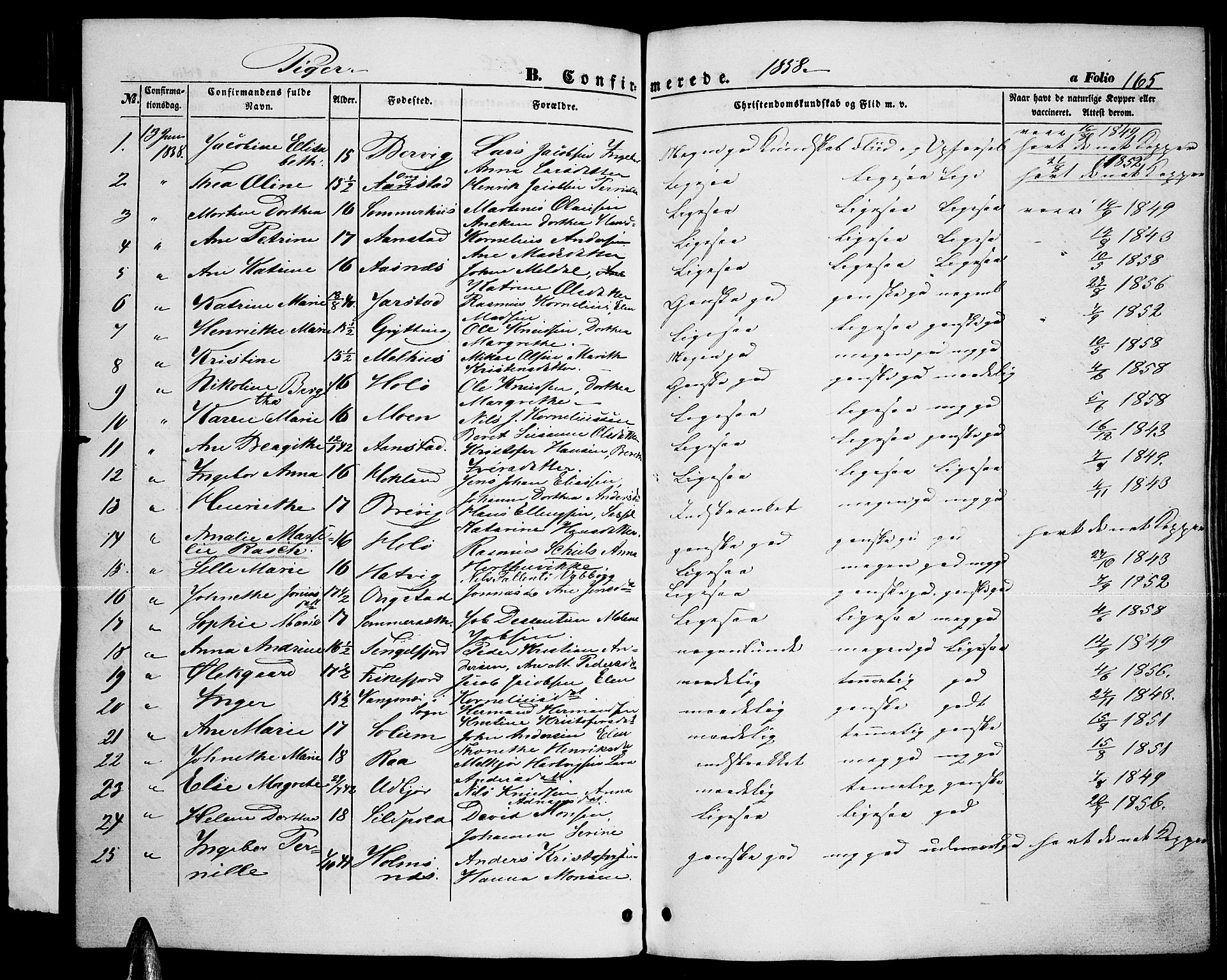 Ministerialprotokoller, klokkerbøker og fødselsregistre - Nordland, AV/SAT-A-1459/888/L1265: Parish register (copy) no. 888C03, 1850-1863, p. 165