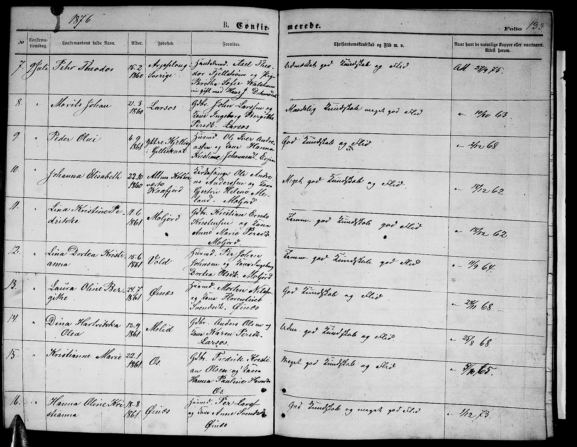 Ministerialprotokoller, klokkerbøker og fødselsregistre - Nordland, AV/SAT-A-1459/846/L0653: Parish register (copy) no. 846C03, 1872-1887, p. 133