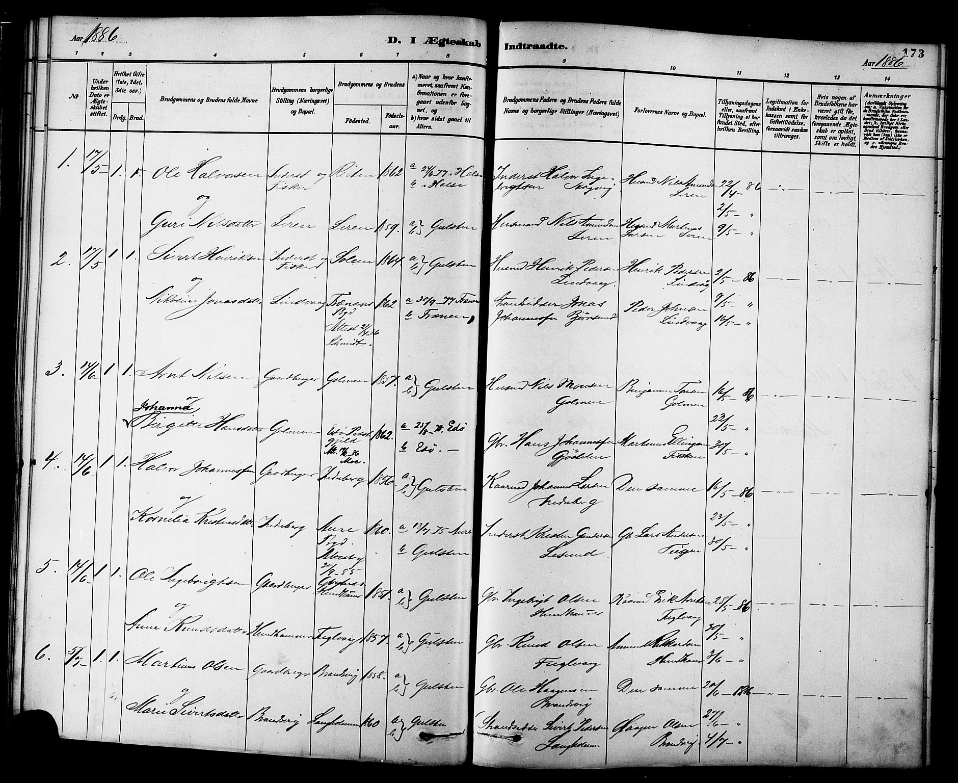 Ministerialprotokoller, klokkerbøker og fødselsregistre - Møre og Romsdal, AV/SAT-A-1454/577/L0896: Parish register (official) no. 577A03, 1880-1898, p. 173