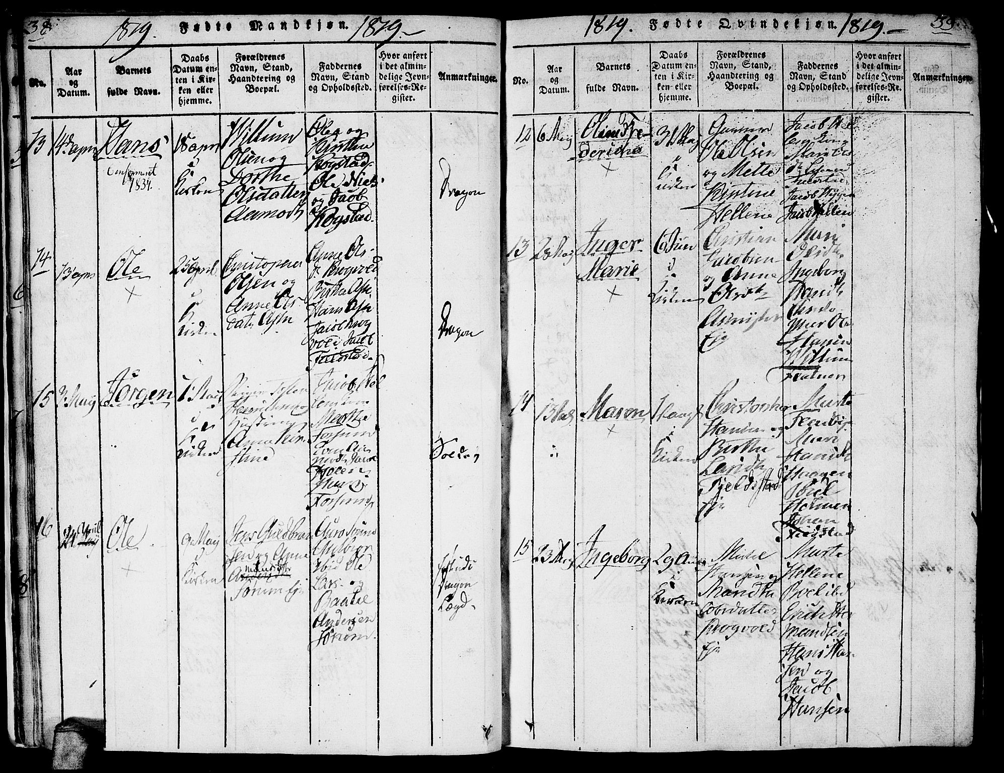 Gjerdrum prestekontor Kirkebøker, AV/SAO-A-10412b/G/Ga/L0001: Parish register (copy) no. I 1, 1816-1837, p. 38-39