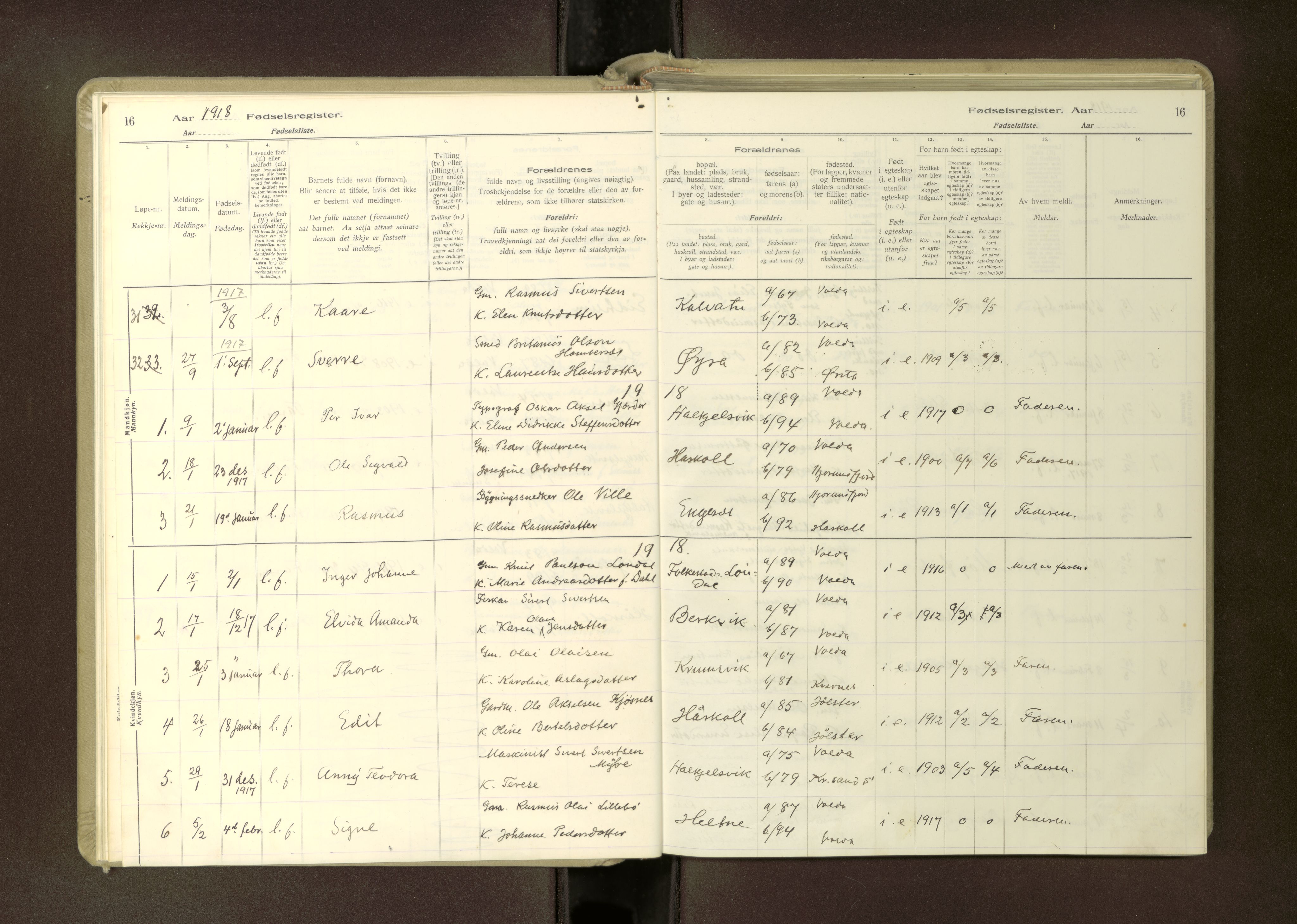 Ministerialprotokoller, klokkerbøker og fødselsregistre - Møre og Romsdal, AV/SAT-A-1454/511/L0165: Birth register no. 511---, 1916-1937, p. 16