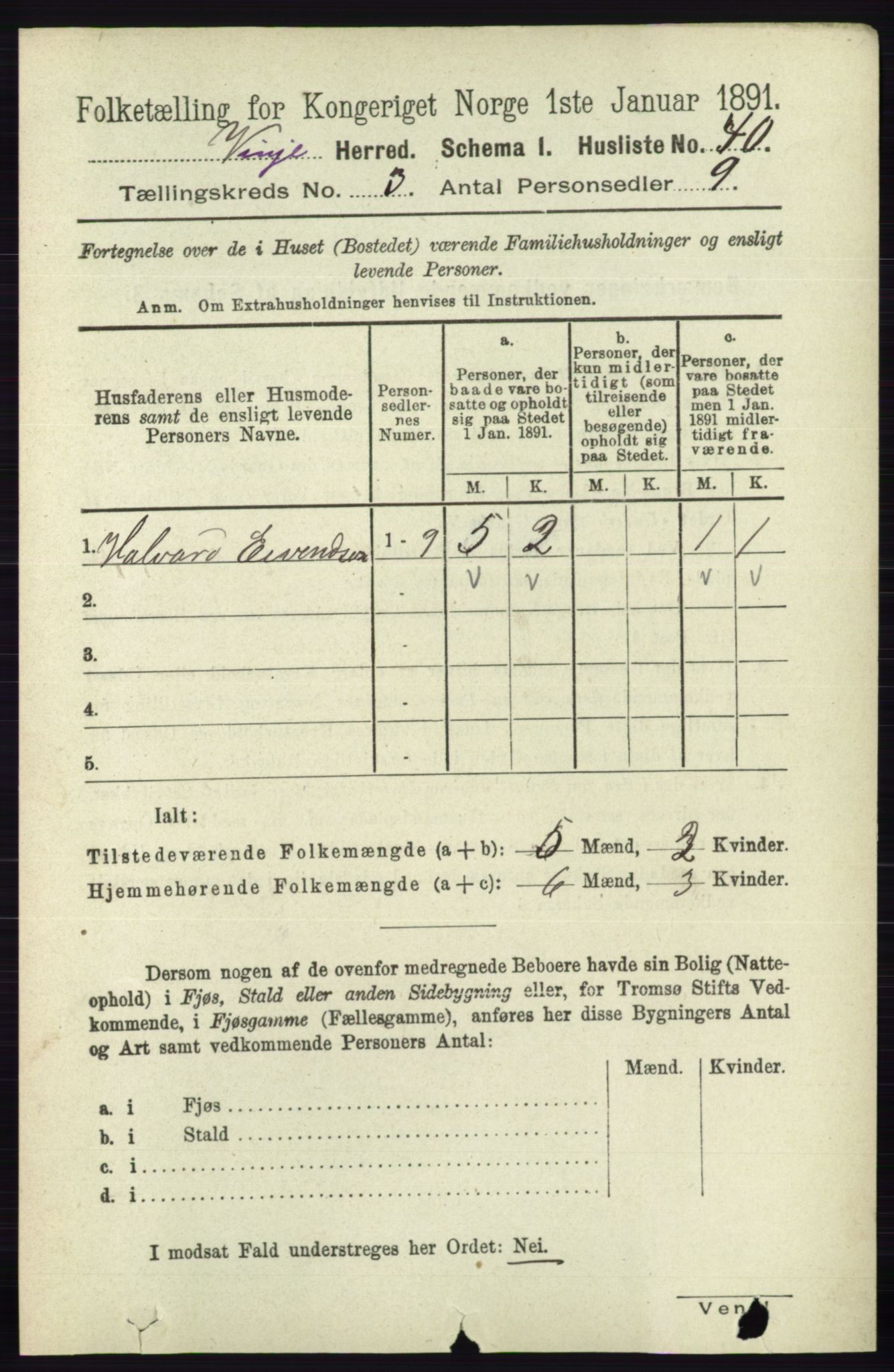 RA, 1891 census for 0834 Vinje, 1891, p. 640