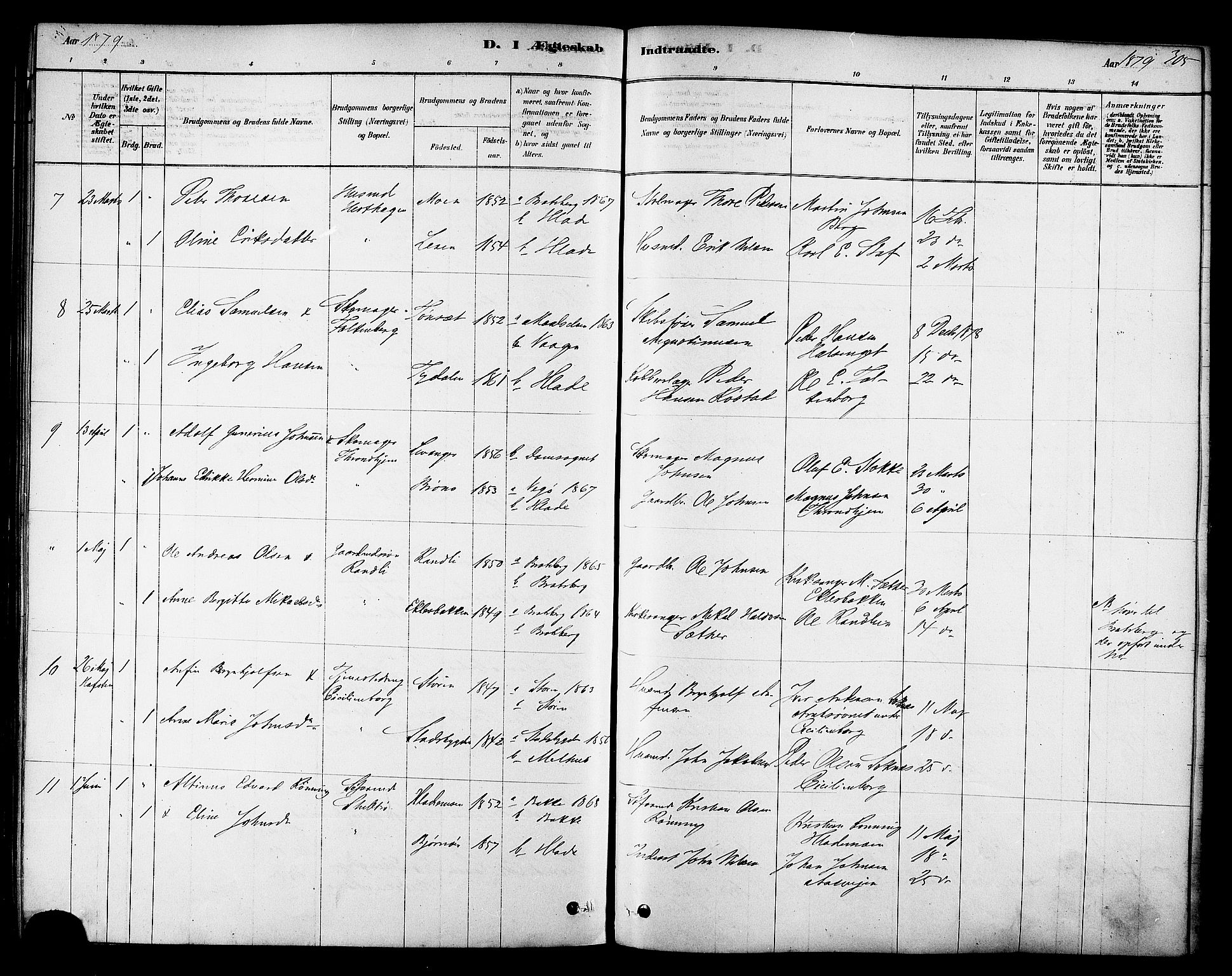 Ministerialprotokoller, klokkerbøker og fødselsregistre - Sør-Trøndelag, AV/SAT-A-1456/606/L0294: Parish register (official) no. 606A09, 1878-1886, p. 305