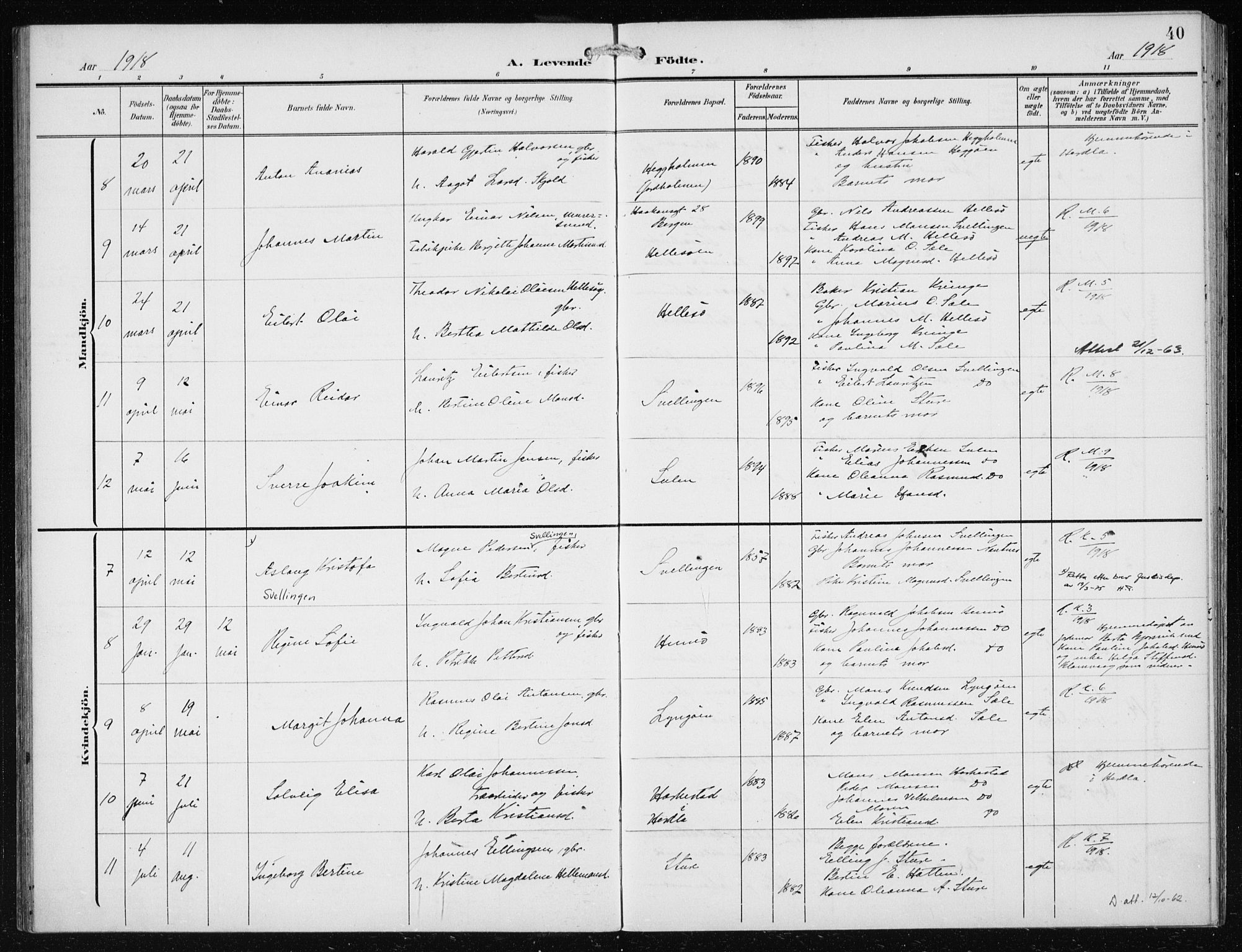 Herdla Sokneprestembete, AV/SAB-A-75701/H/Haa: Parish register (official) no. B 1, 1902-1921, p. 40