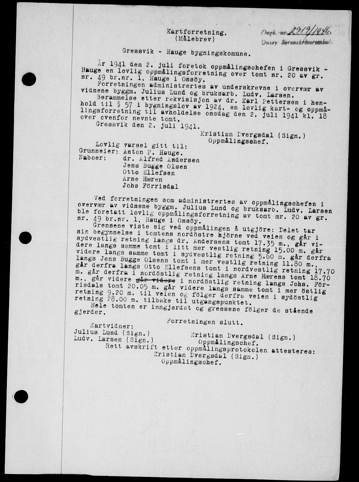 Onsøy sorenskriveri, SAO/A-10474/G/Ga/Gab/L0018: Mortgage book no. II A-18, 1946-1947, Diary no: : 2919/1946
