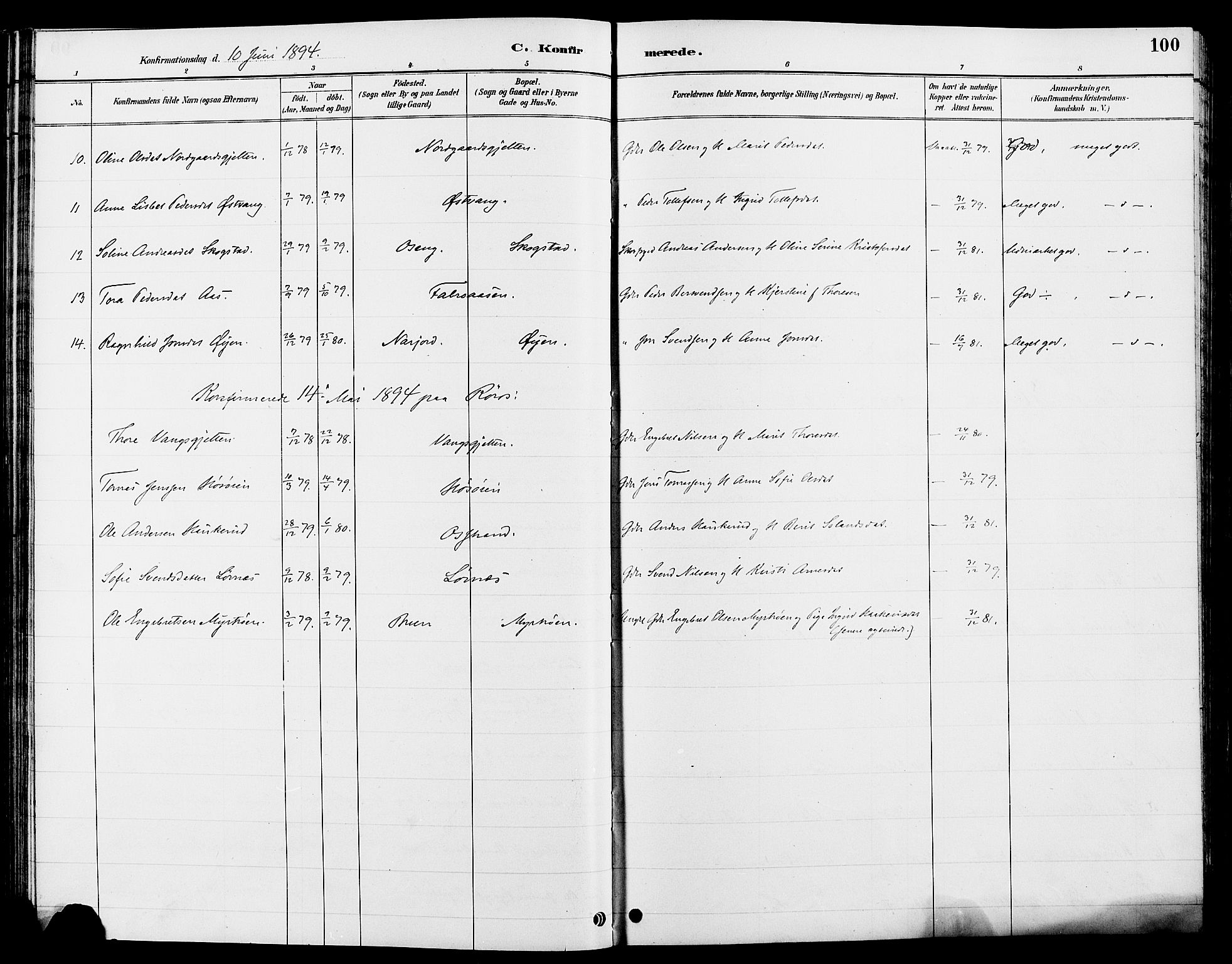 Tolga prestekontor, AV/SAH-PREST-062/L/L0008: Parish register (copy) no. 8, 1887-1912, p. 100