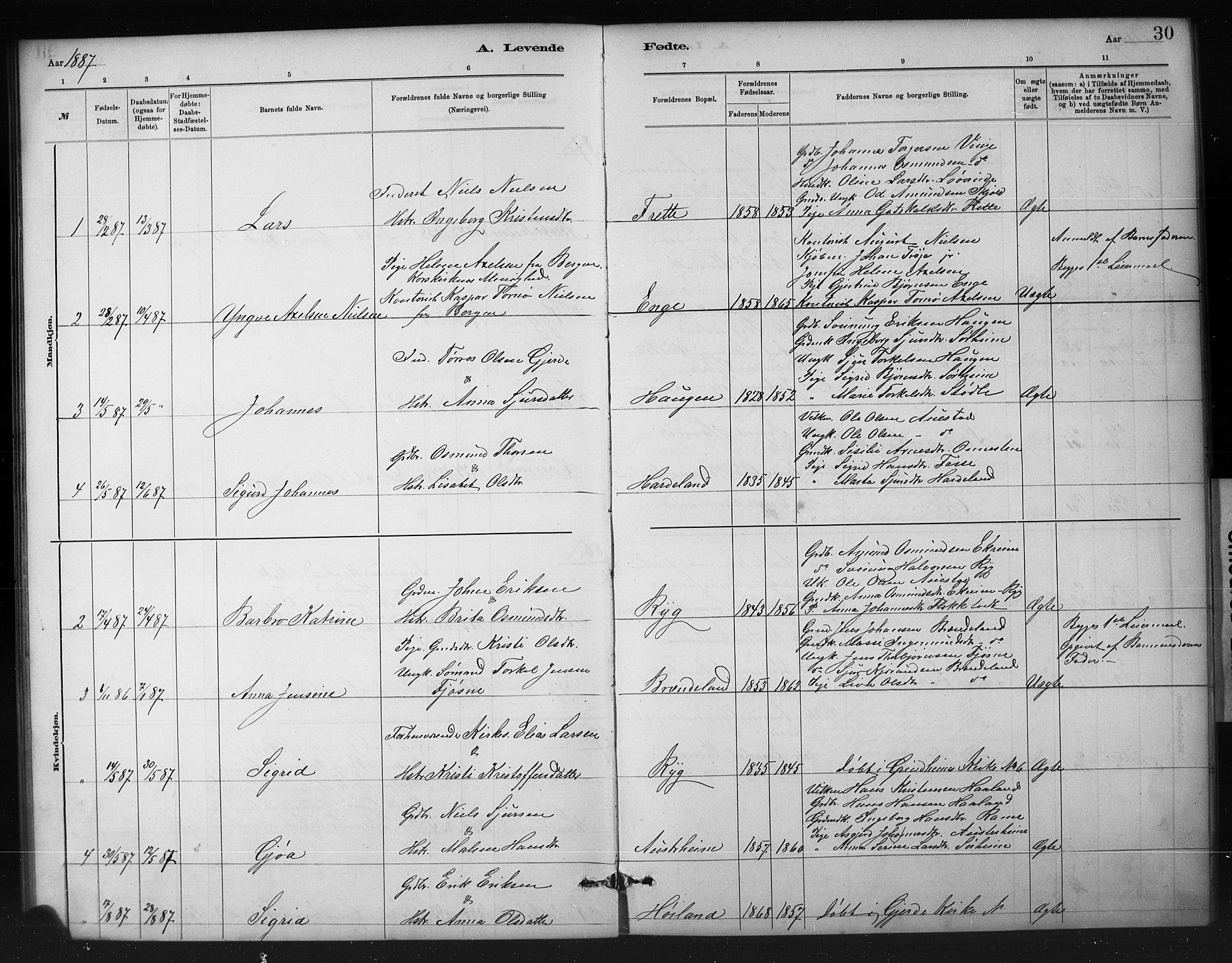 Etne sokneprestembete, SAB/A-75001/H/Hab: Parish register (copy) no. A 5, 1879-1896, p. 30